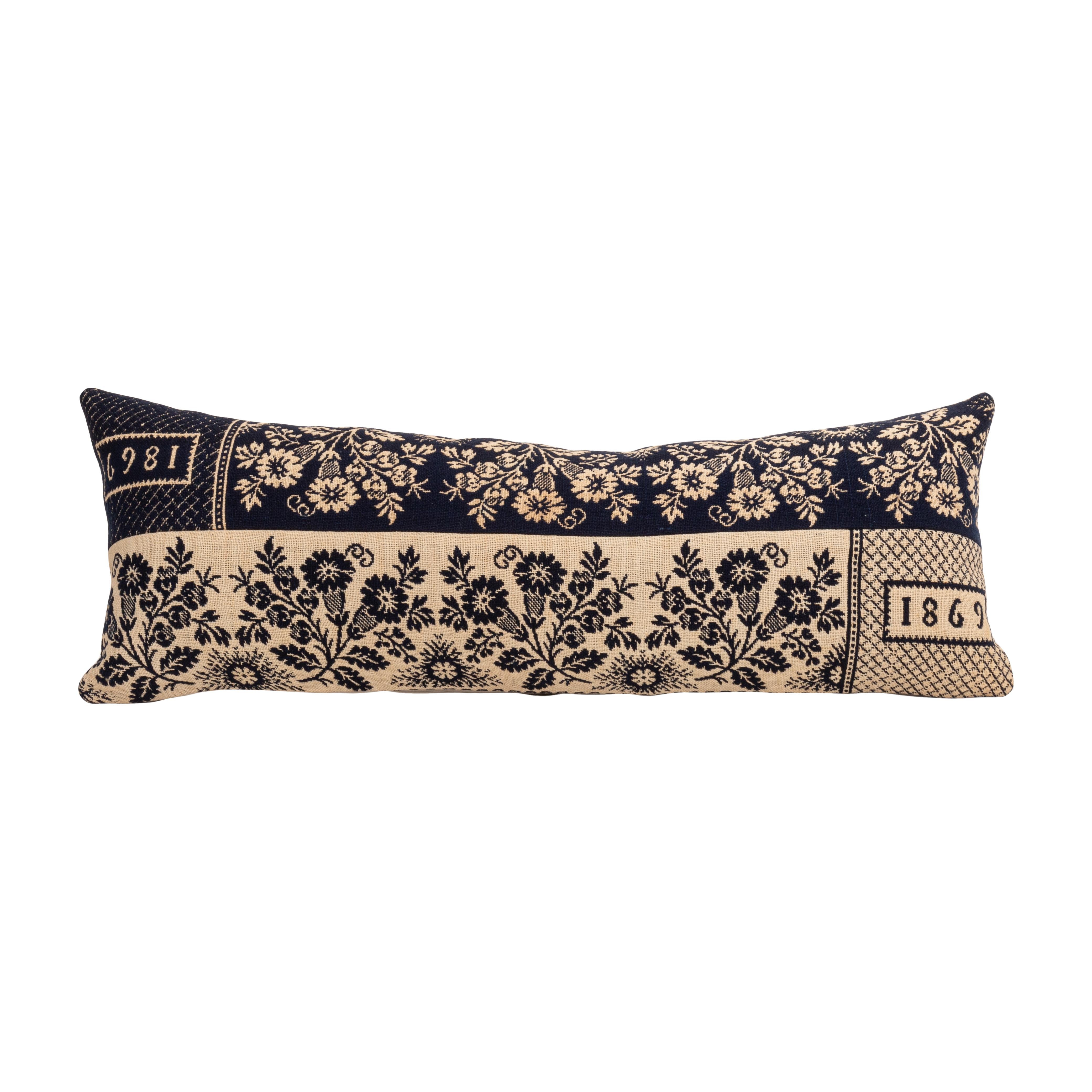 Las colchas de jacquard ocupan un lugar importante en la cultura material estadounidense.
Se utilizaban como cubrecamas y son reversibles.

La funda de almohada no viene con un inserto.
Lino en la parte de atrás.
Cierre de cremallera.
Se recomienda
