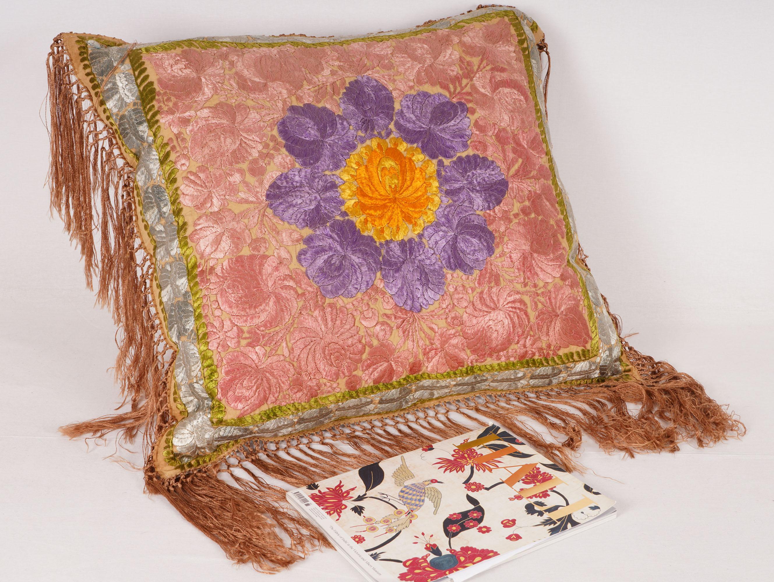 Silk Pillowcase Made from a Matyo Embroidery, Hungary, Early 20th C. For Sale