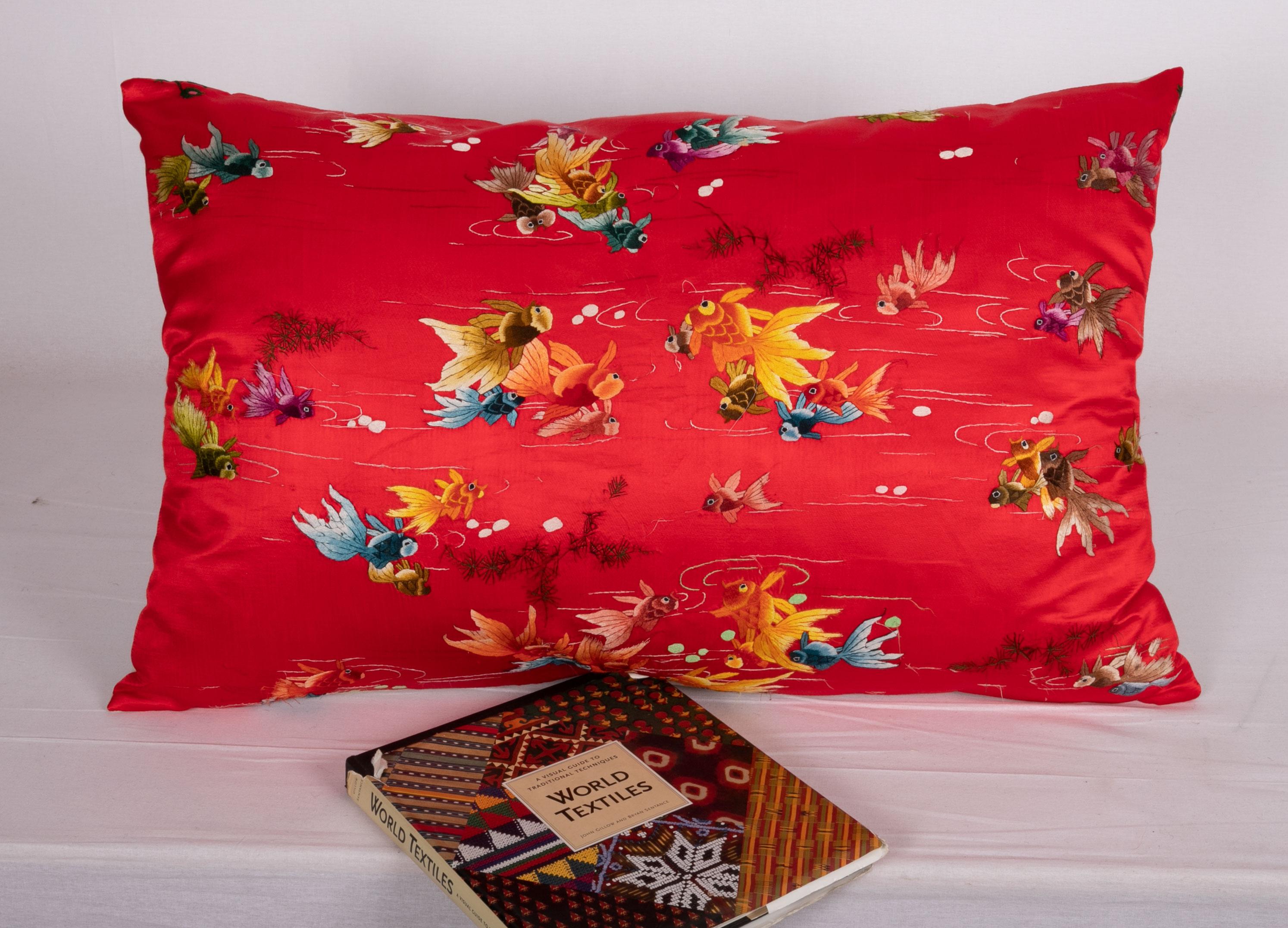 Chinese Pillowcase Made from a Vintage Asian Embroidery, Mid-20th Century For Sale