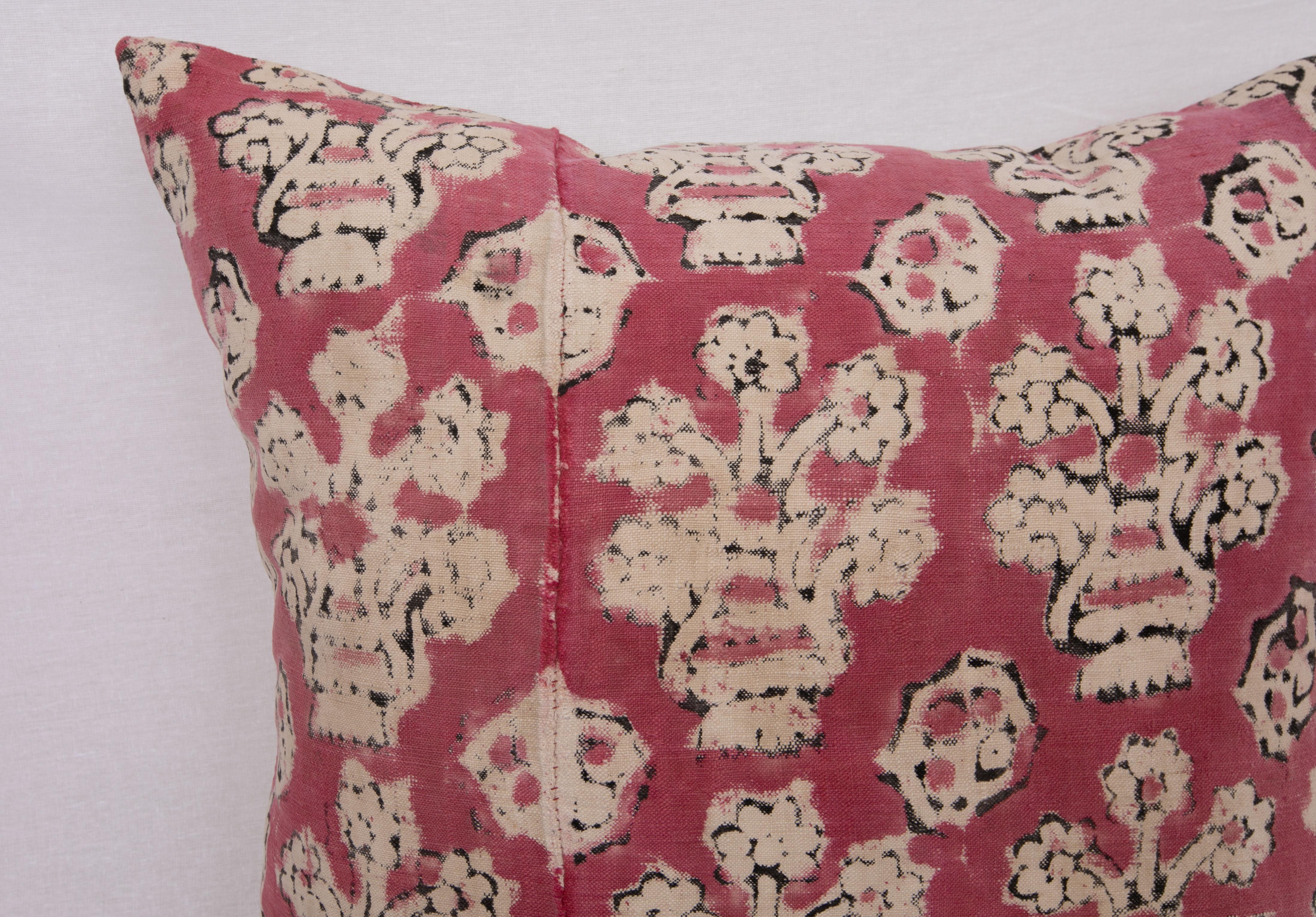 Rustic Pillowcase Made from an Antique Anatolian Block Print, Early 20th C For Sale