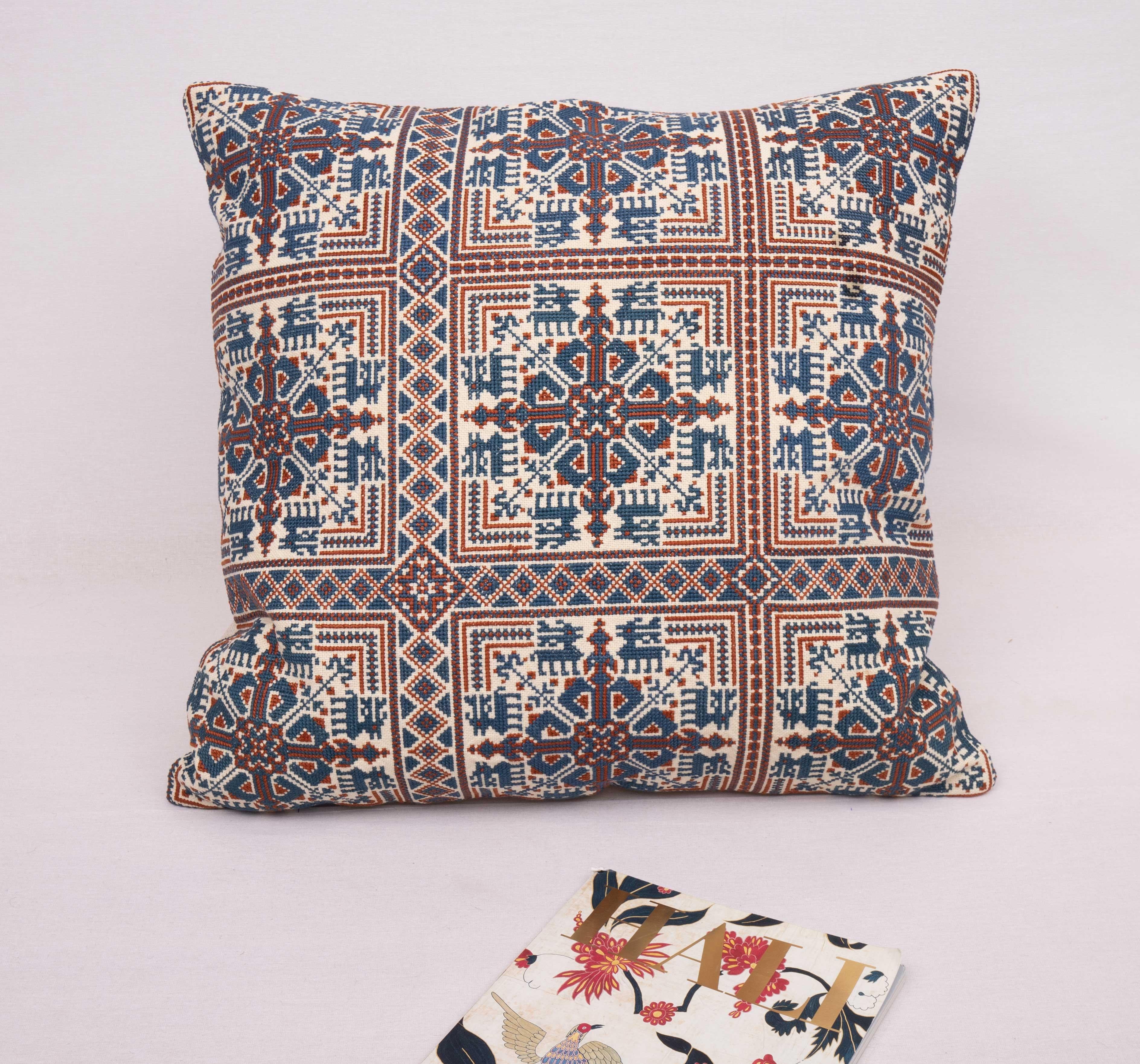 Suzani Pillowcase Made from an Antique Eastern European Embroidered Panel For Sale