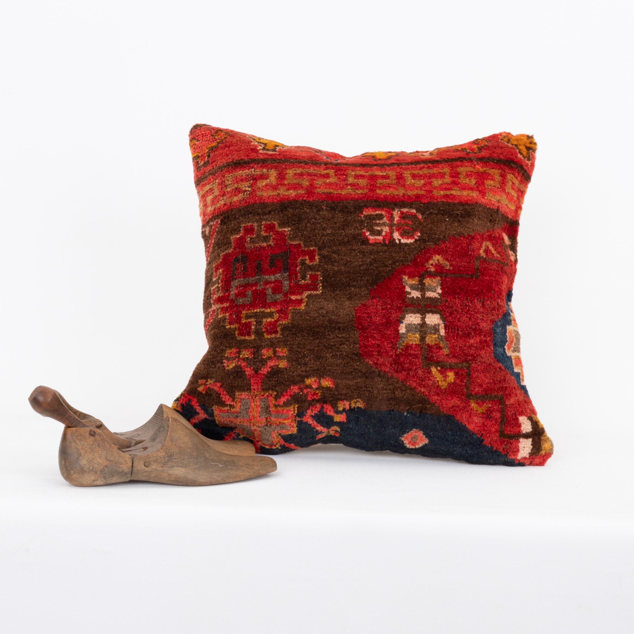 Hand-Woven Pillowcase Made from an Antique Kyrgyz Rug, Kyrgyzstan, Central Asia For Sale