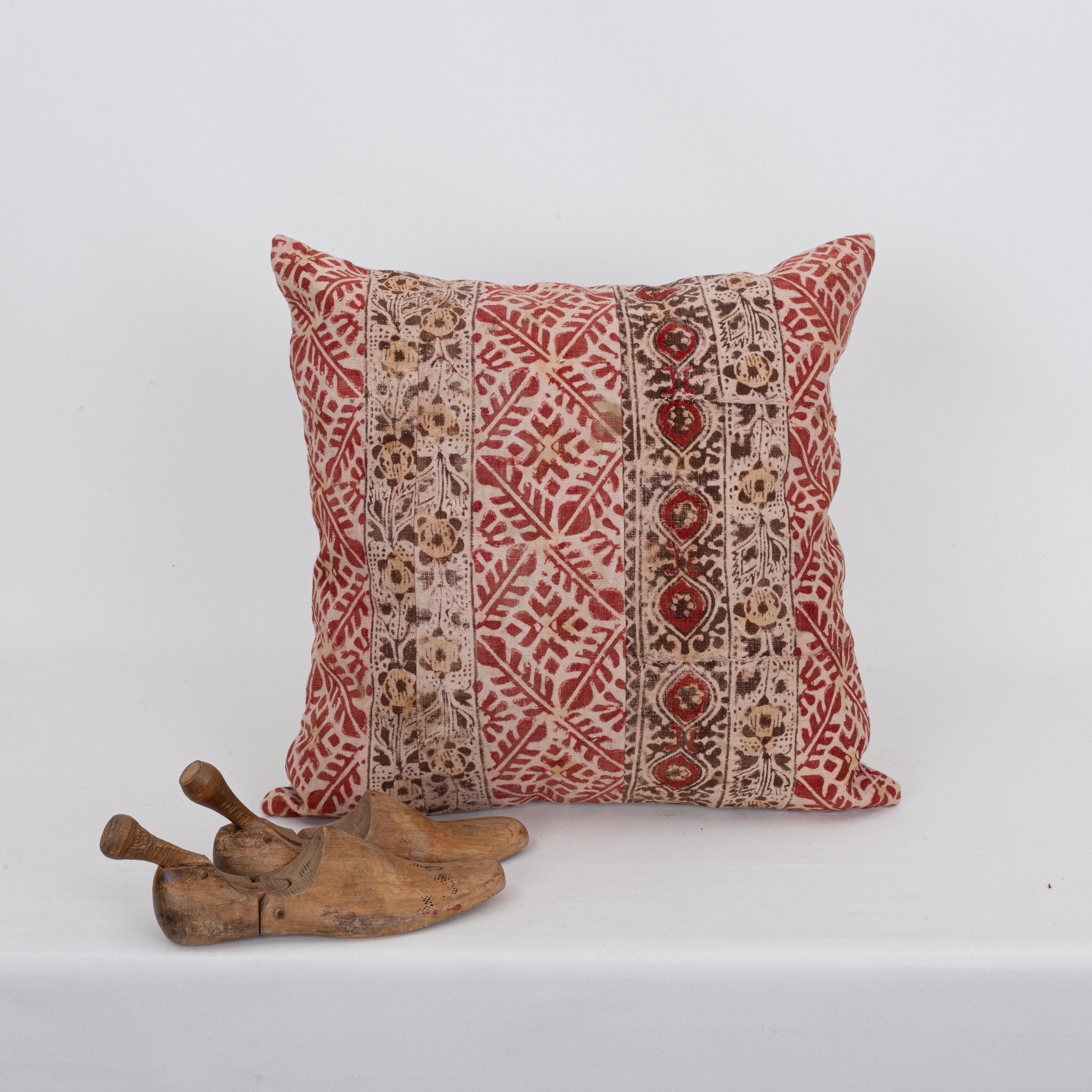 Turkish Pillowcase Made from an Early 20th C. Rustic Block Printed Panel For Sale