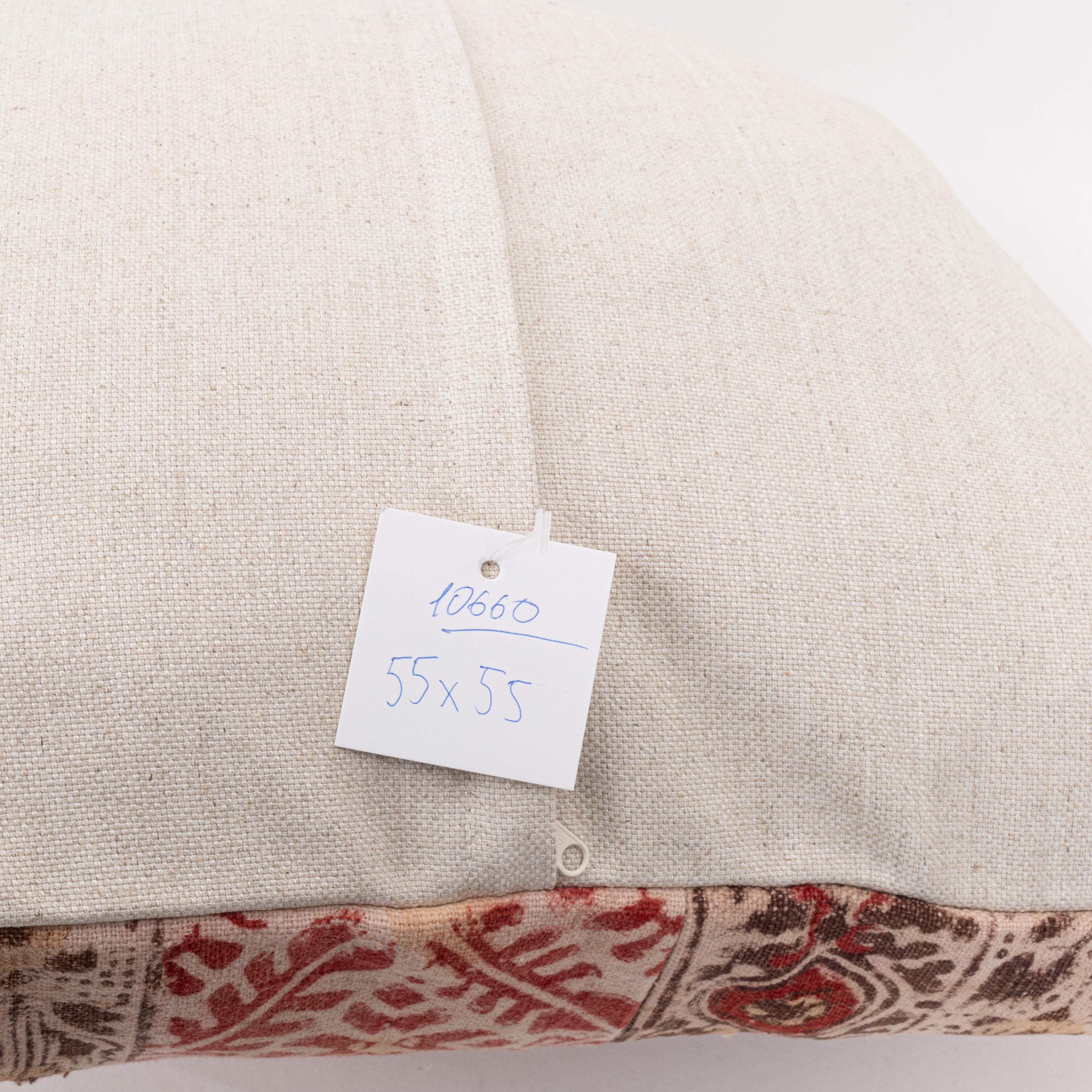Cotton Pillowcase Made from an Early 20th C. Rustic Block Printed Panel For Sale