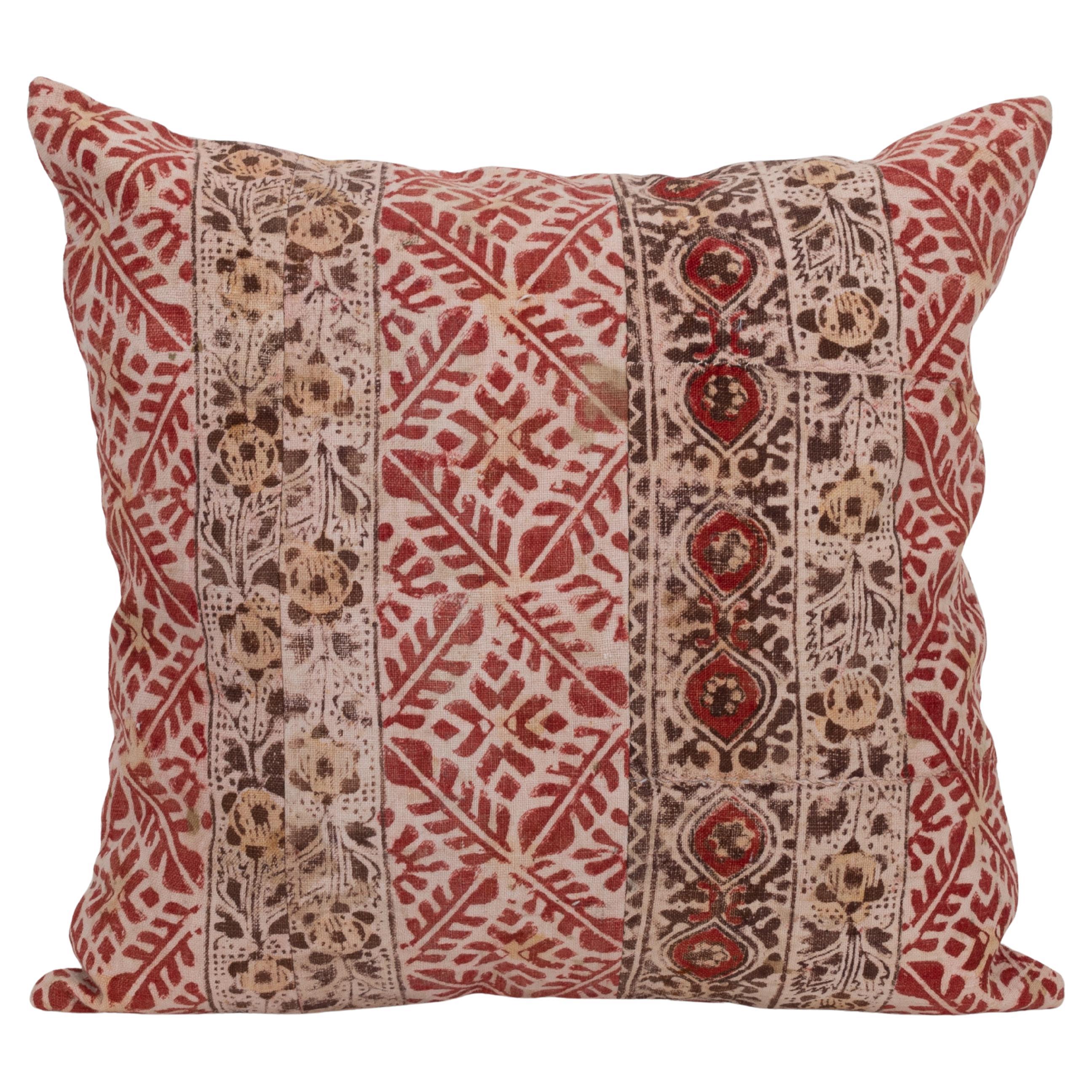 Pillowcase Made from an Early 20th C. Rustic Block Printed Panel For Sale