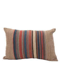 Pillowcase Made from Antique Kilim Fragment and Contemporary Hemp Fabric