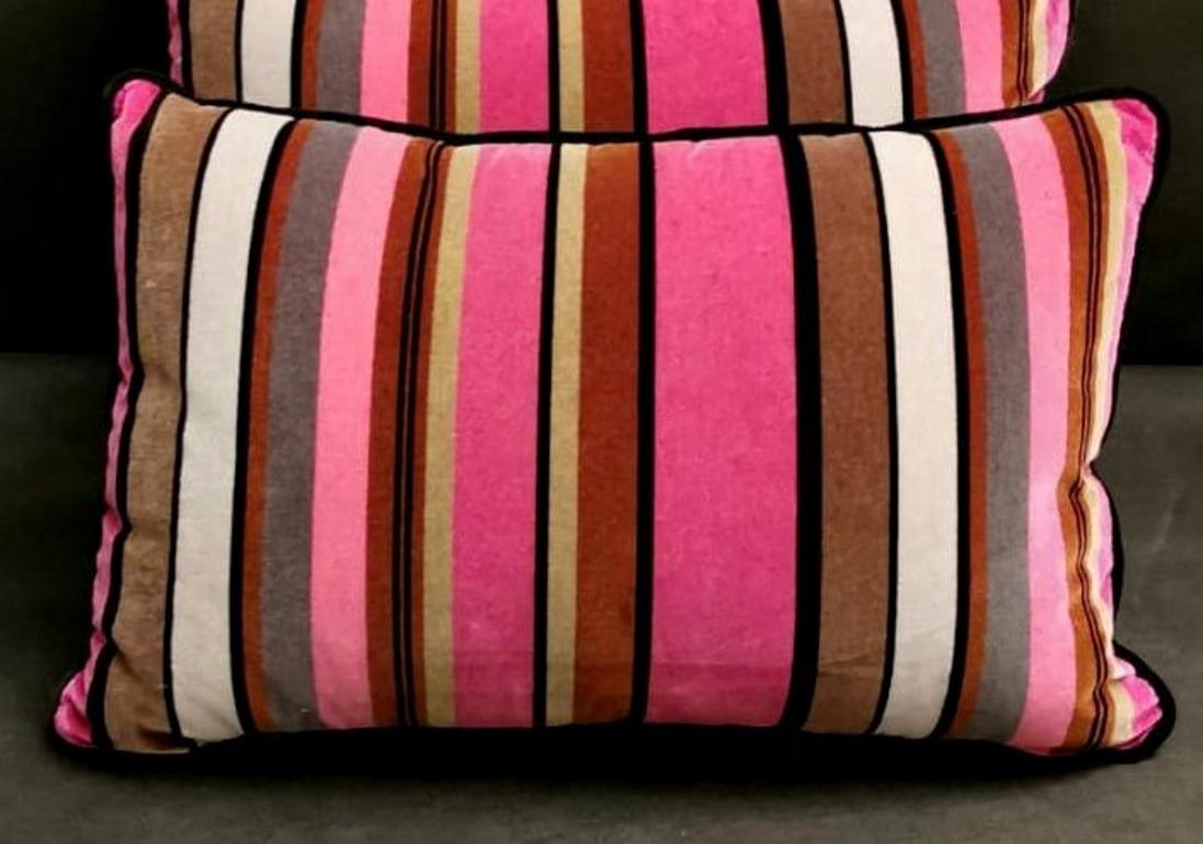 Pair of handmade pillows in Designer Guild velvet, black velvet on the back and feather filling; unique design. Designer Guild is an international company with headquarters in London and stores around the world, the Designers Guild collections offer