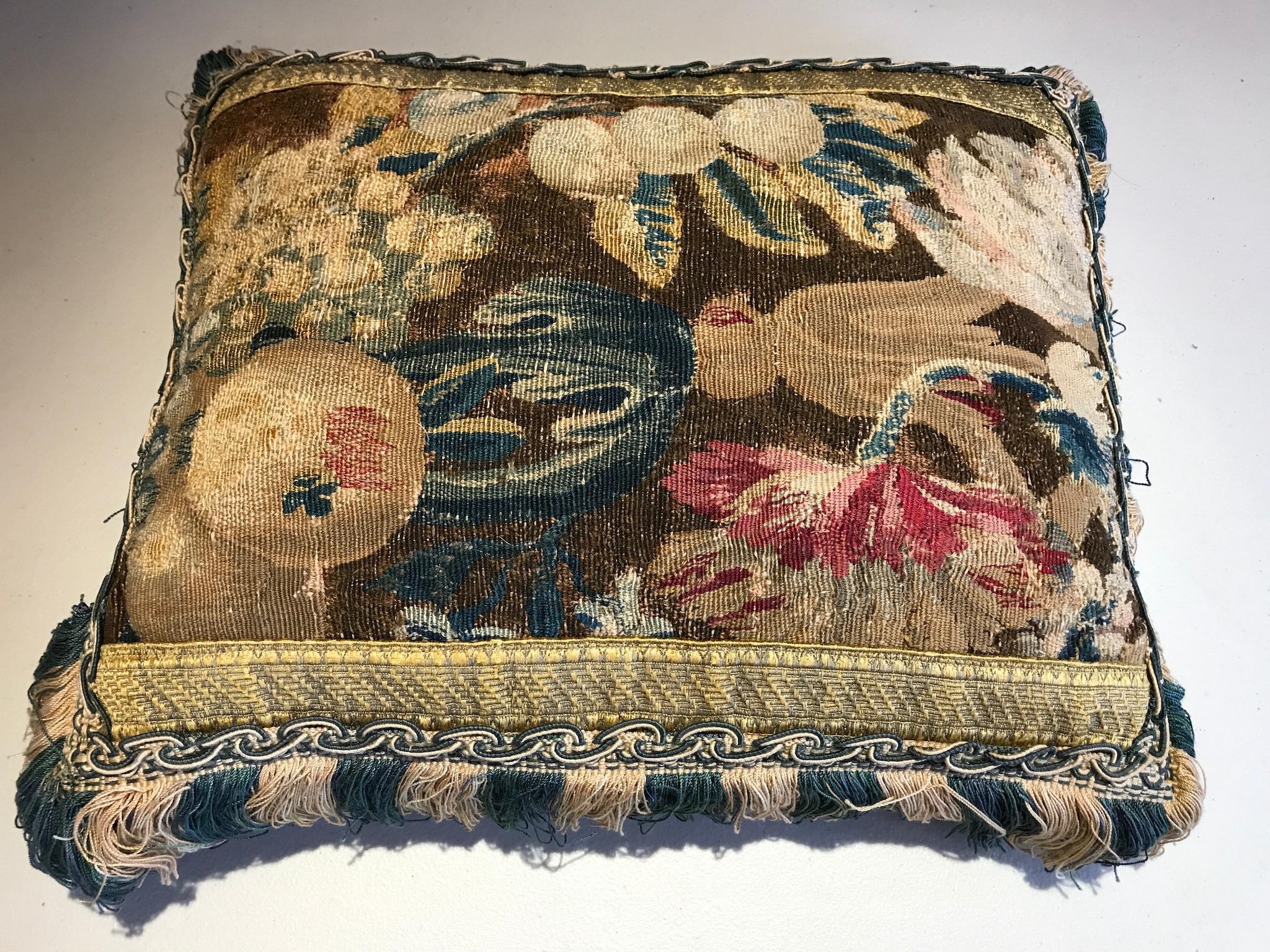 Pillows Cushions Pair Tapestry Baroque Brussels Floral Fruit Red Brown Blue Buff 6