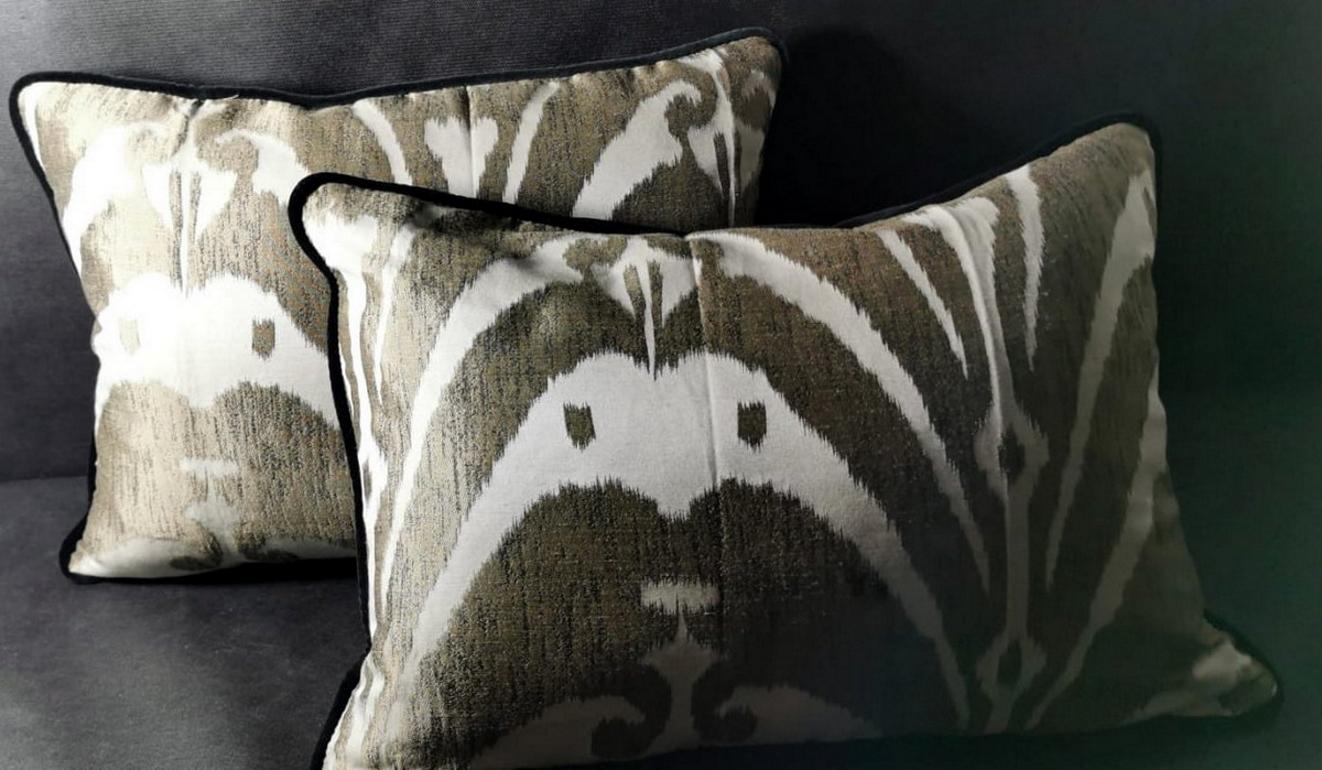 Pillows (set of 2) handmade in Dedar satin fabric and velvet on the back, feather filling. Unique design. Founded in 1976, Dedar is a textile company that expresses a personal style through cutting-edge collections. Located near Como, in the heart