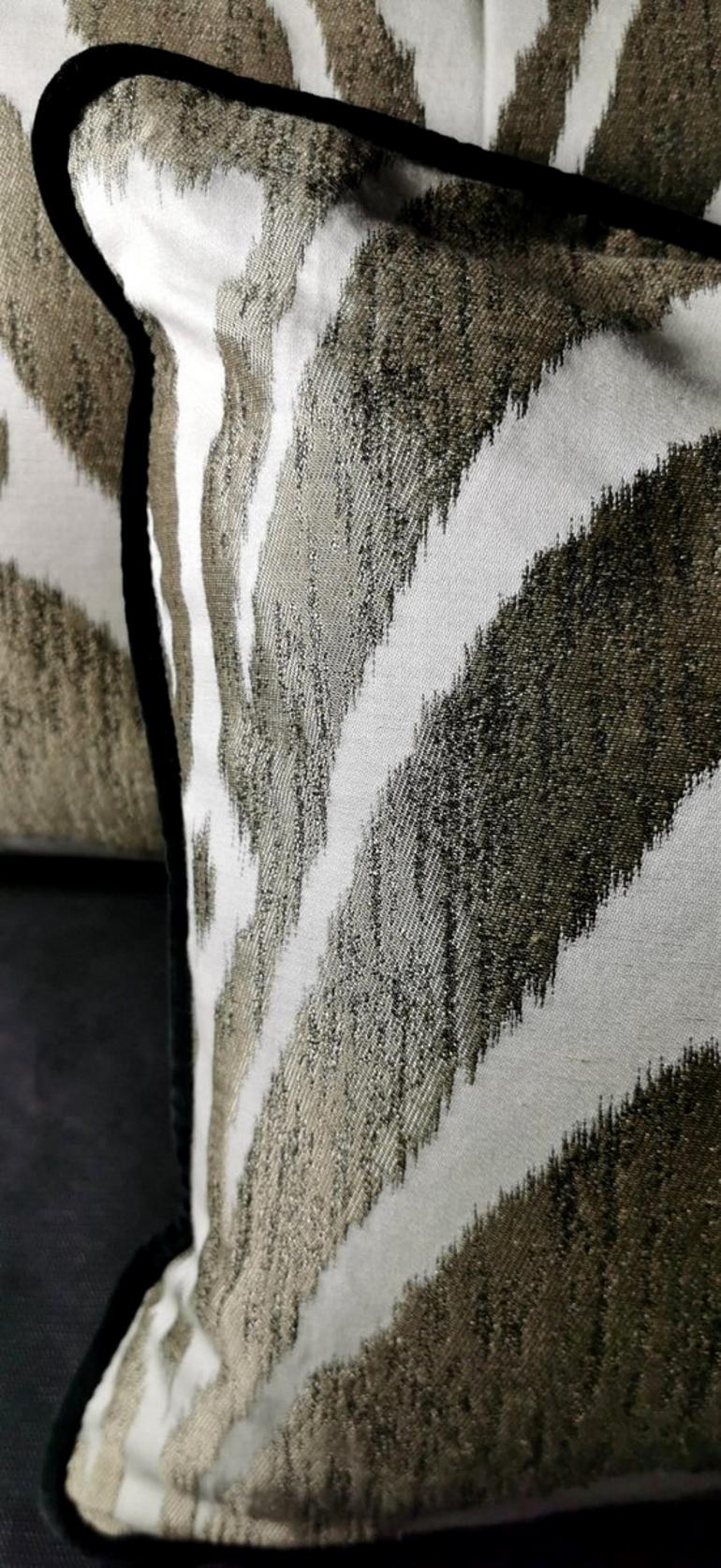 Hand-Woven Italian Handmade Pillows in Dedar Satin Fabric and Velvet on the Back 2010