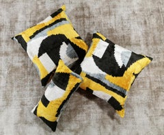 Pillows Handmade in Ikat Silk Fabric on Both Sides, Uzbekistan