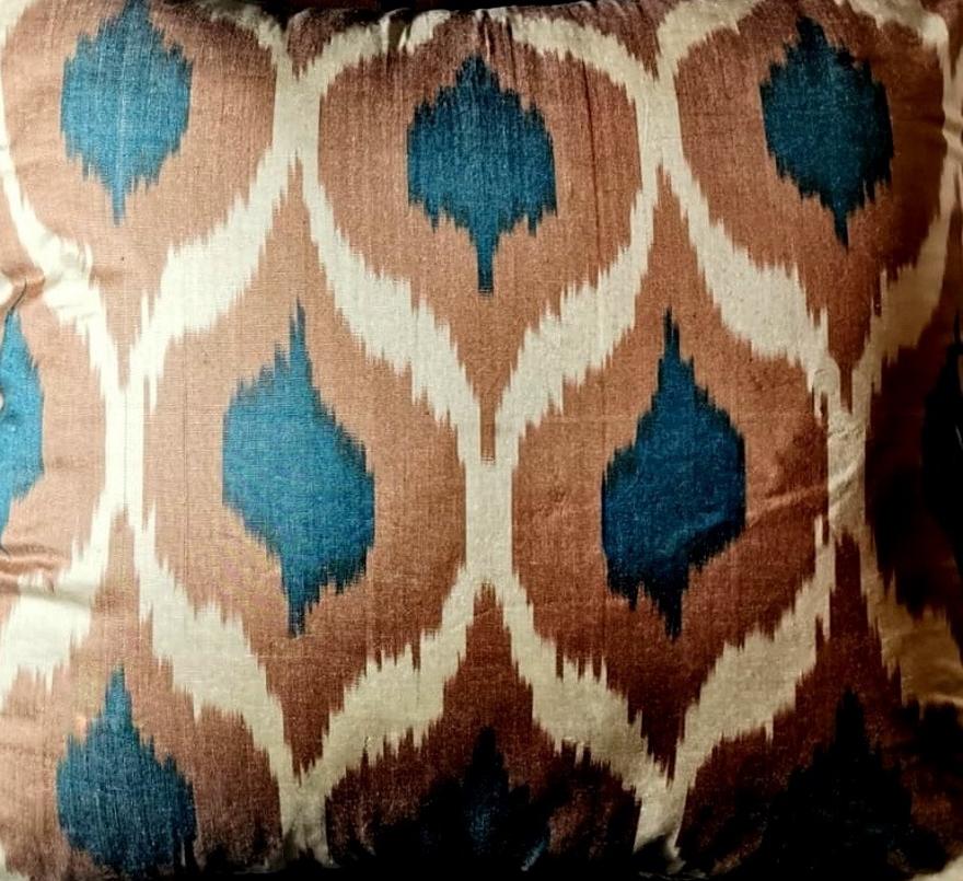Pillows 'Set.2 Pieces' Handmade in Ikat Fabric Uzbekistan, 1990 4
