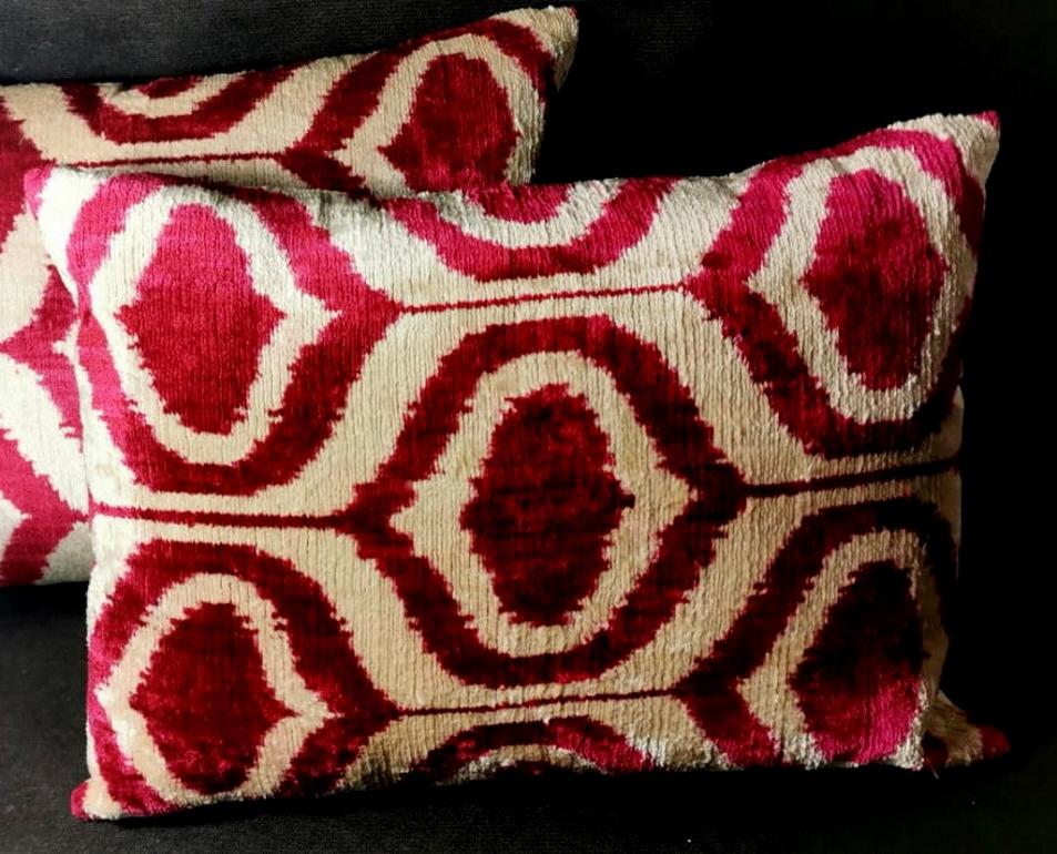 Modern Pillows 'Set of 2 Pieces' Handmade in Ikat Fabric, Uzbekistan, 1990
