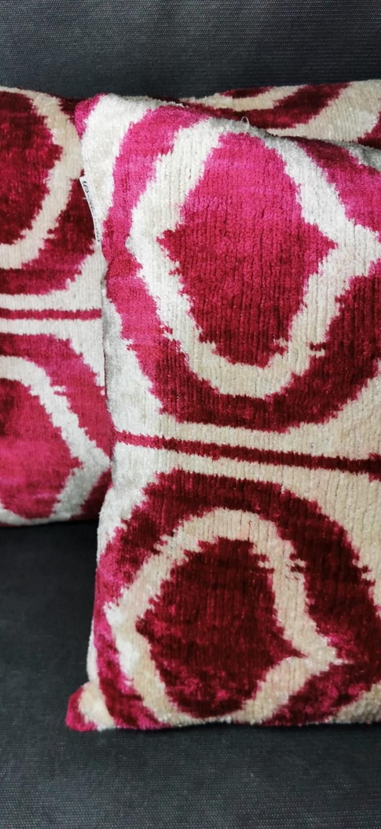 Pillows 'Set of 2 Pieces' Handmade in Ikat Fabric, Uzbekistan, 1990 1