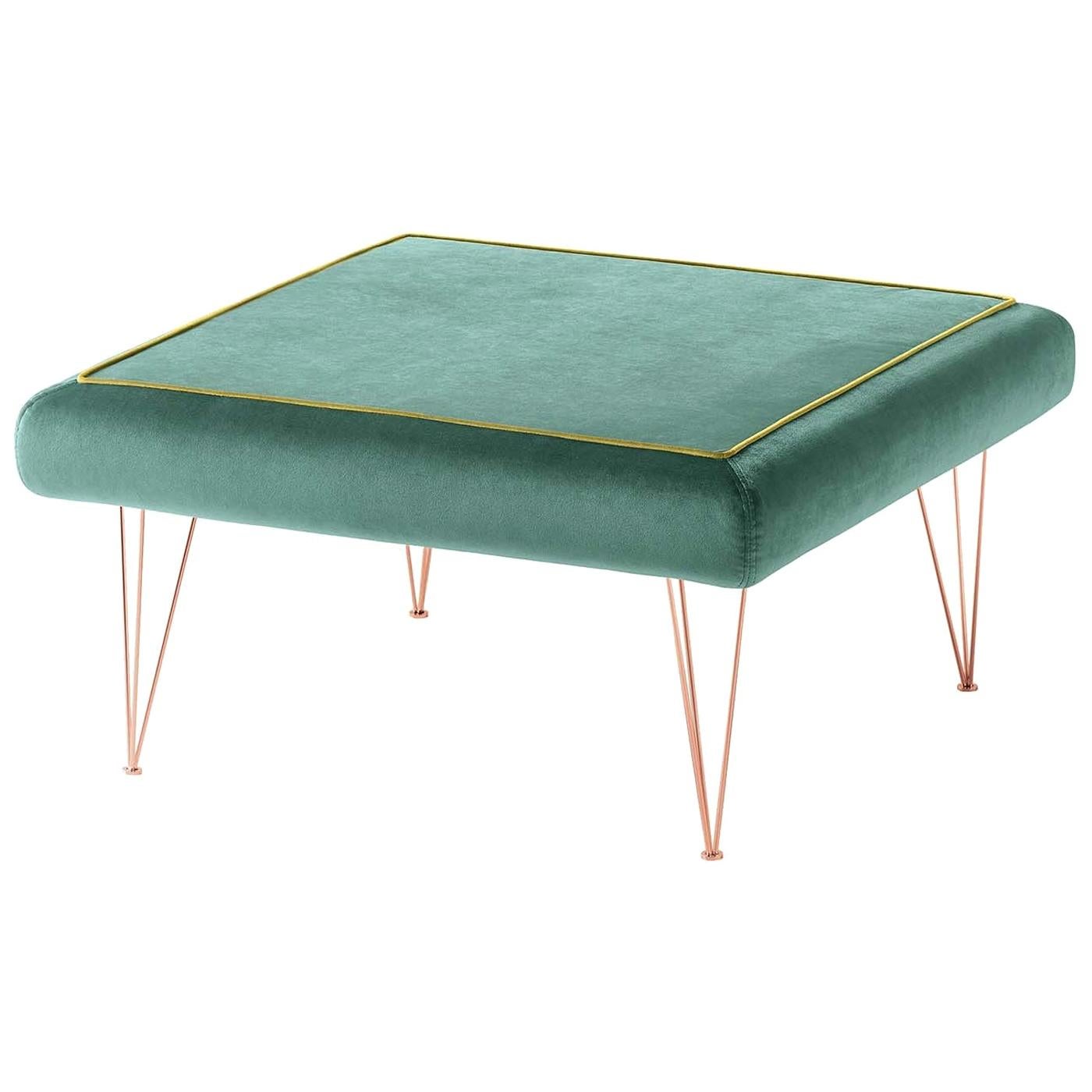 Pills Green Square pouf with Copper Legs