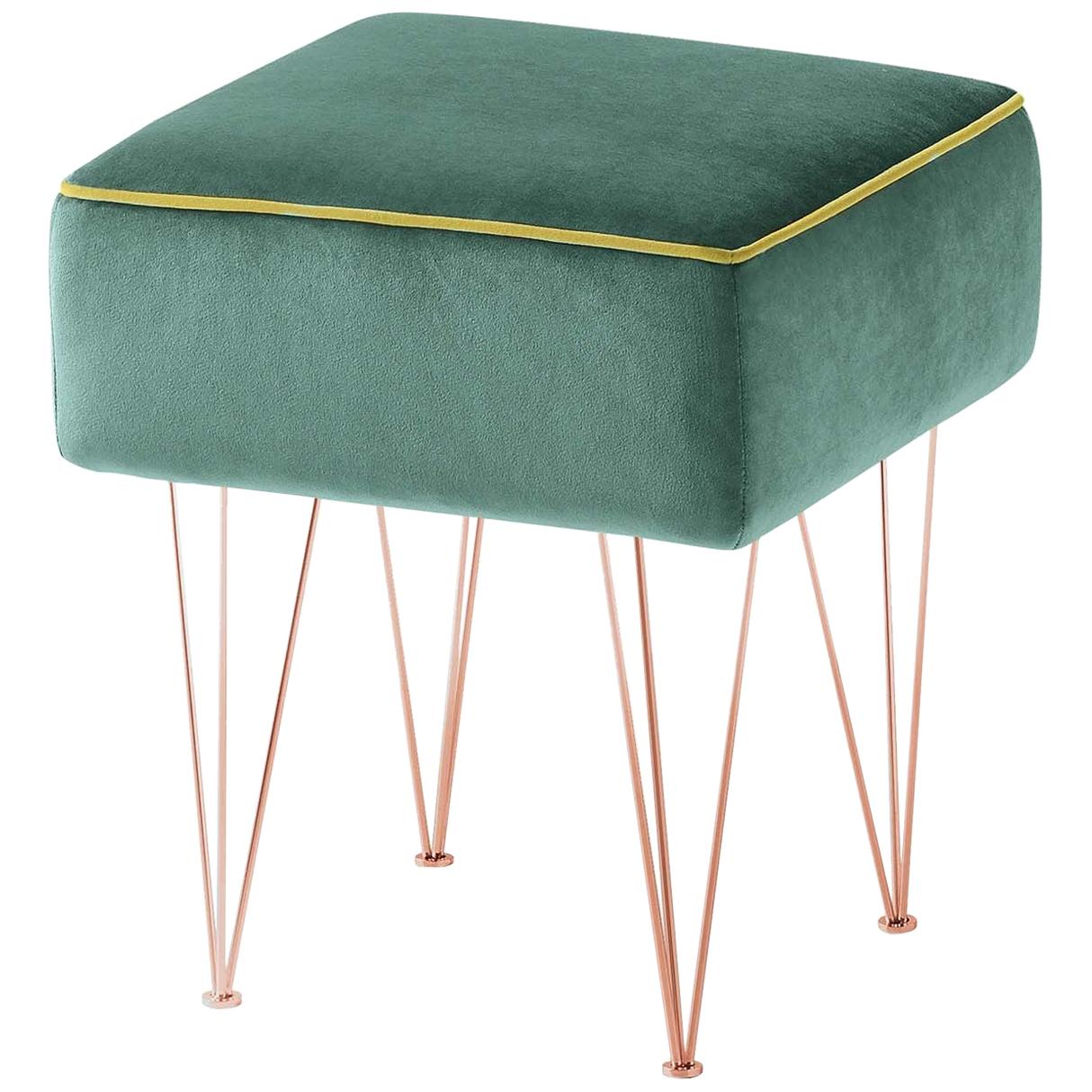 Pills Small Green Square pouf with Copper Legs