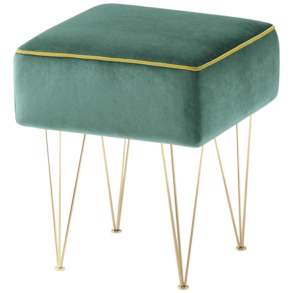 Pills Small Green Square pouf with Gold Legs