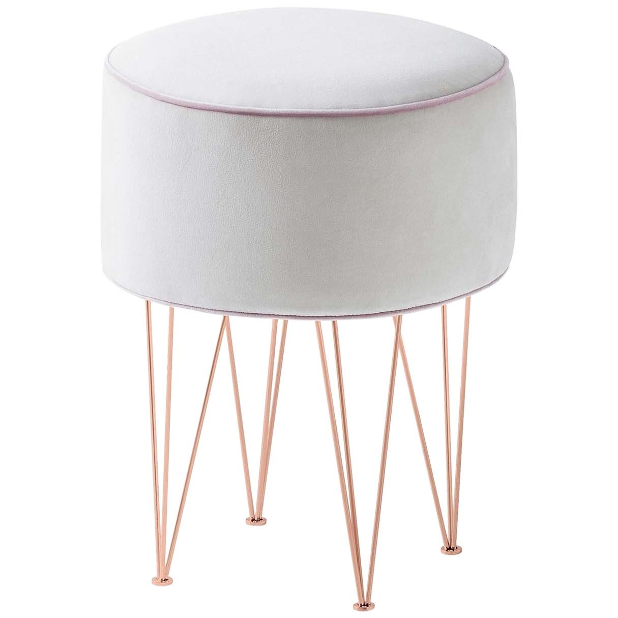 Pills Small White Round pouf with Copper Legs