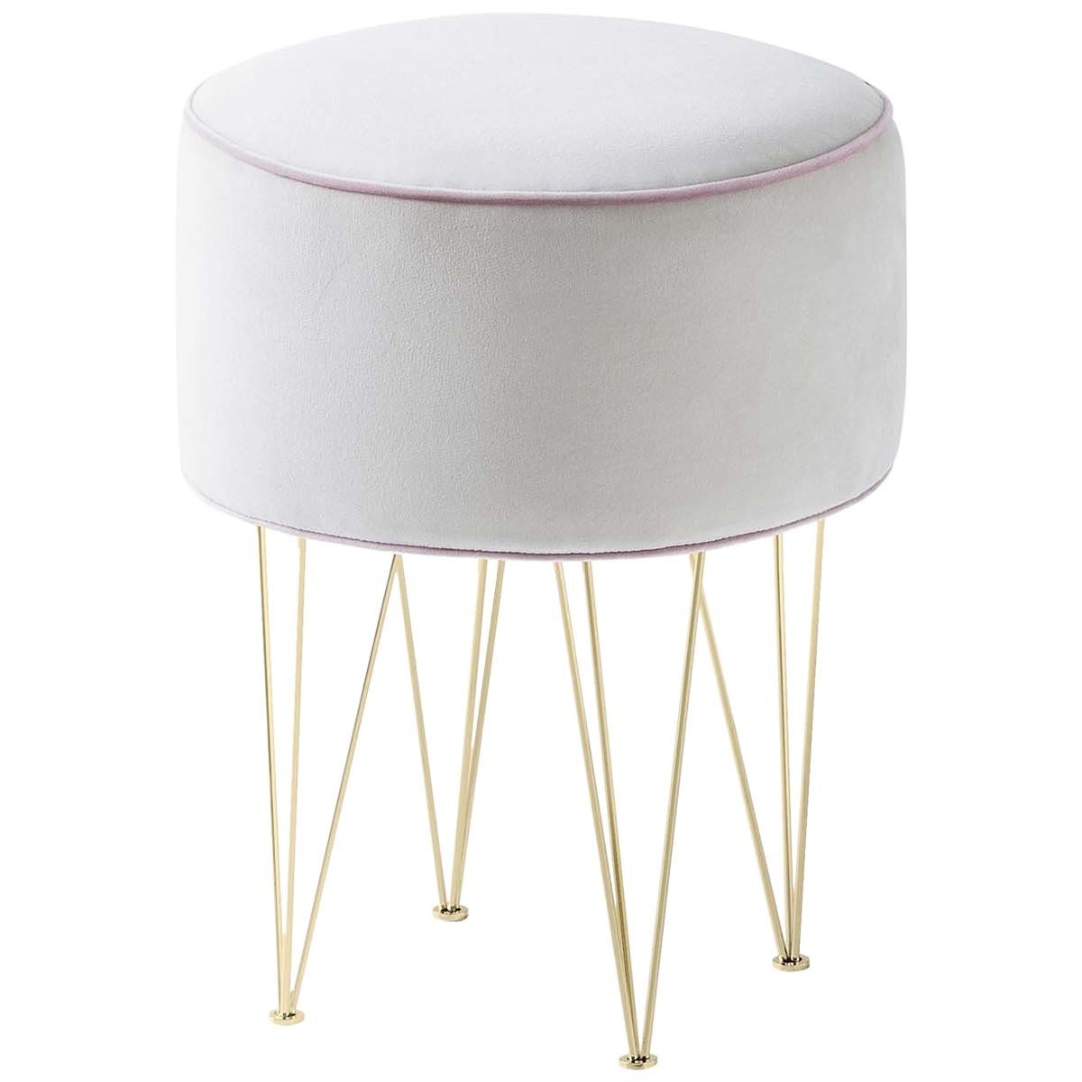 Pills Small White Round pouf with Gold Legs