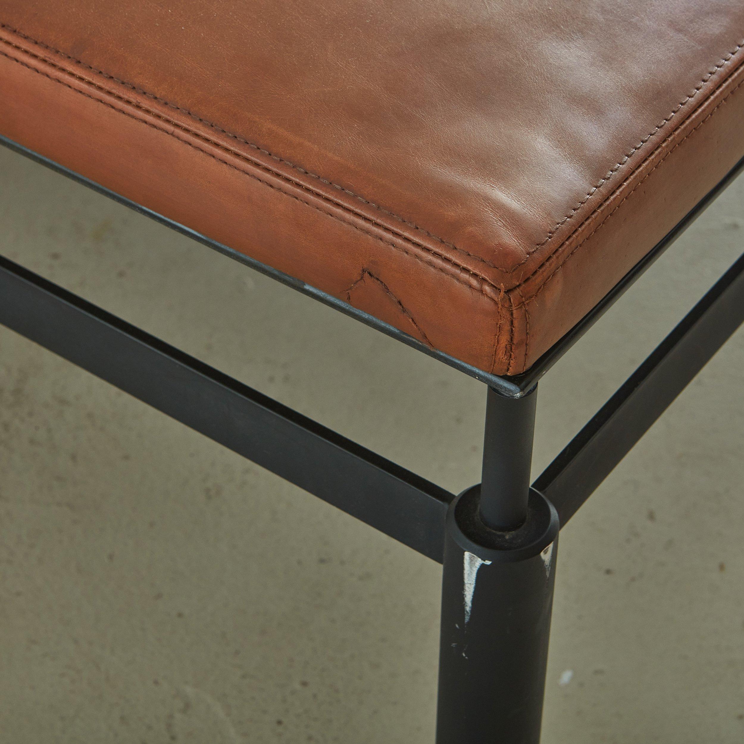Metal ‘Pilotis’ Ottoman in Cognac Edelman Leather by Christian Liaigre for Holly Hunt