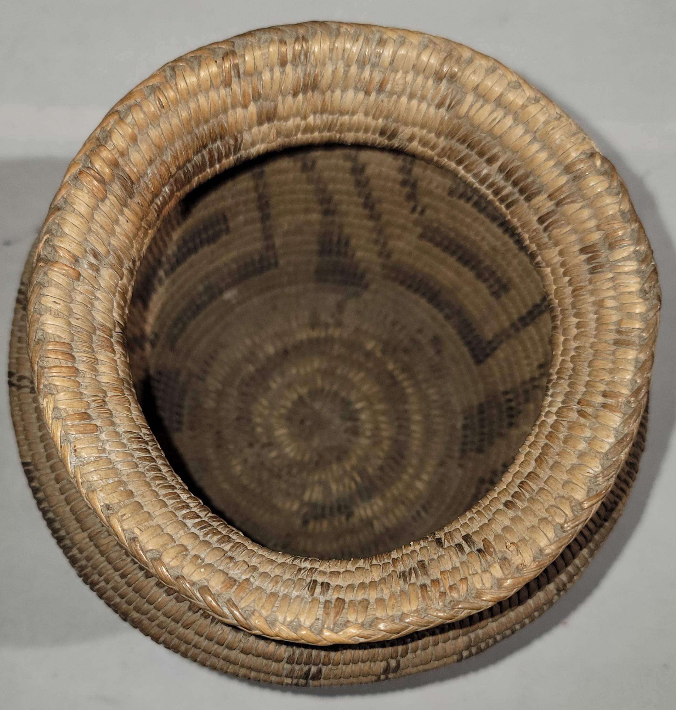 Wonderful Pima olla Coil basket in wonderful aged condition. Beautiful fade to the body from from age and use. Wonderful pattern. 