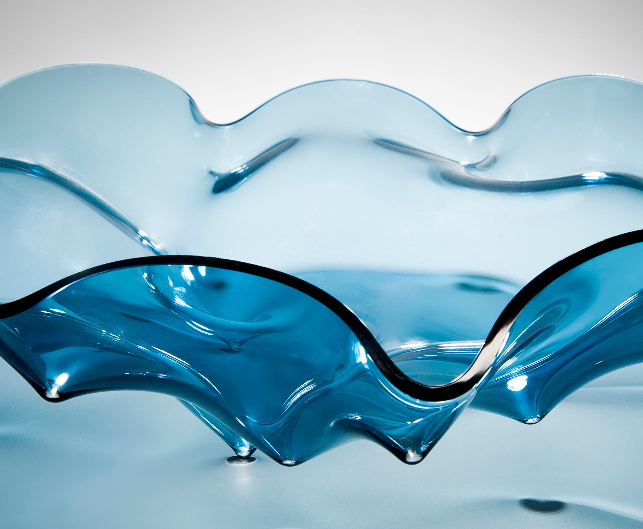 Pin Bowl in Aqua, a & centrepiece in Slumped Glass by Tavs Jørgensen In New Condition In London, GB