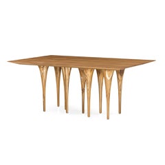 Customizable Teak Veneer 70-Inch Top Dining Table with Ten-Leg Design, Pin Model
