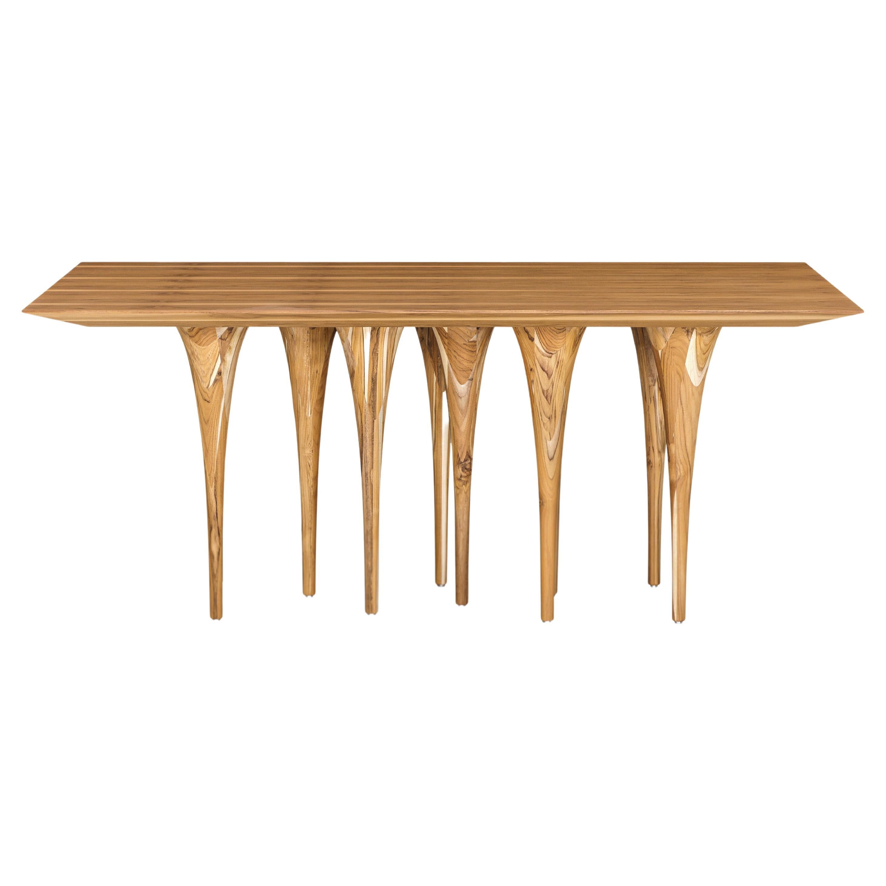 Table de salle à manger à épingles avec plateau en placage de bois de teck et 10 pieds 71''