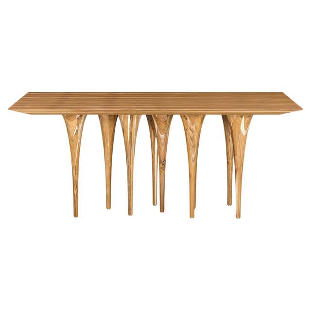 Pin Dining Table with a Walnut Veneered Table Top and 10 Legs 71'' For ...