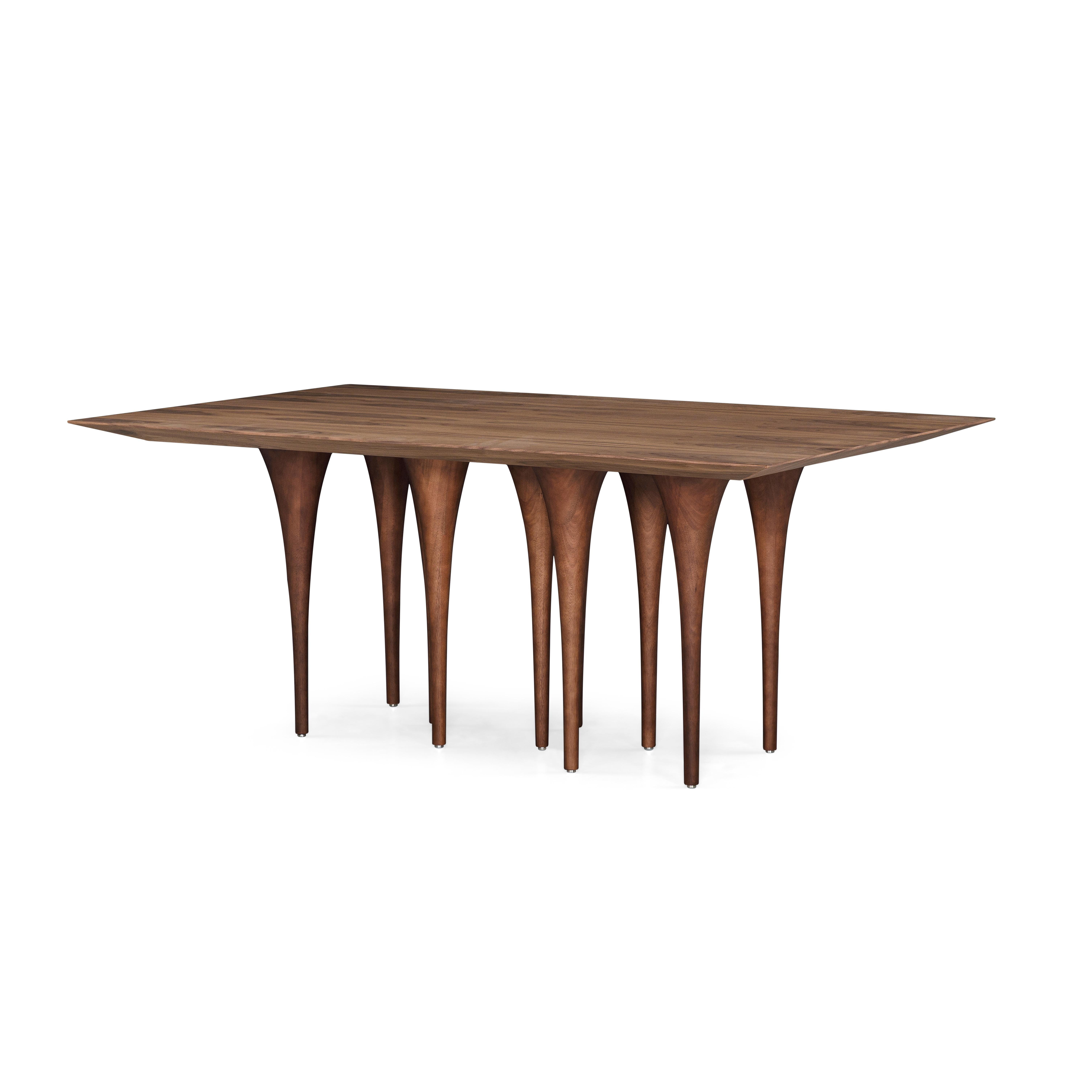 Pin Dining Table with a Walnut Wood Veneered Table Top and 10 Legs 71'' For Sale 1