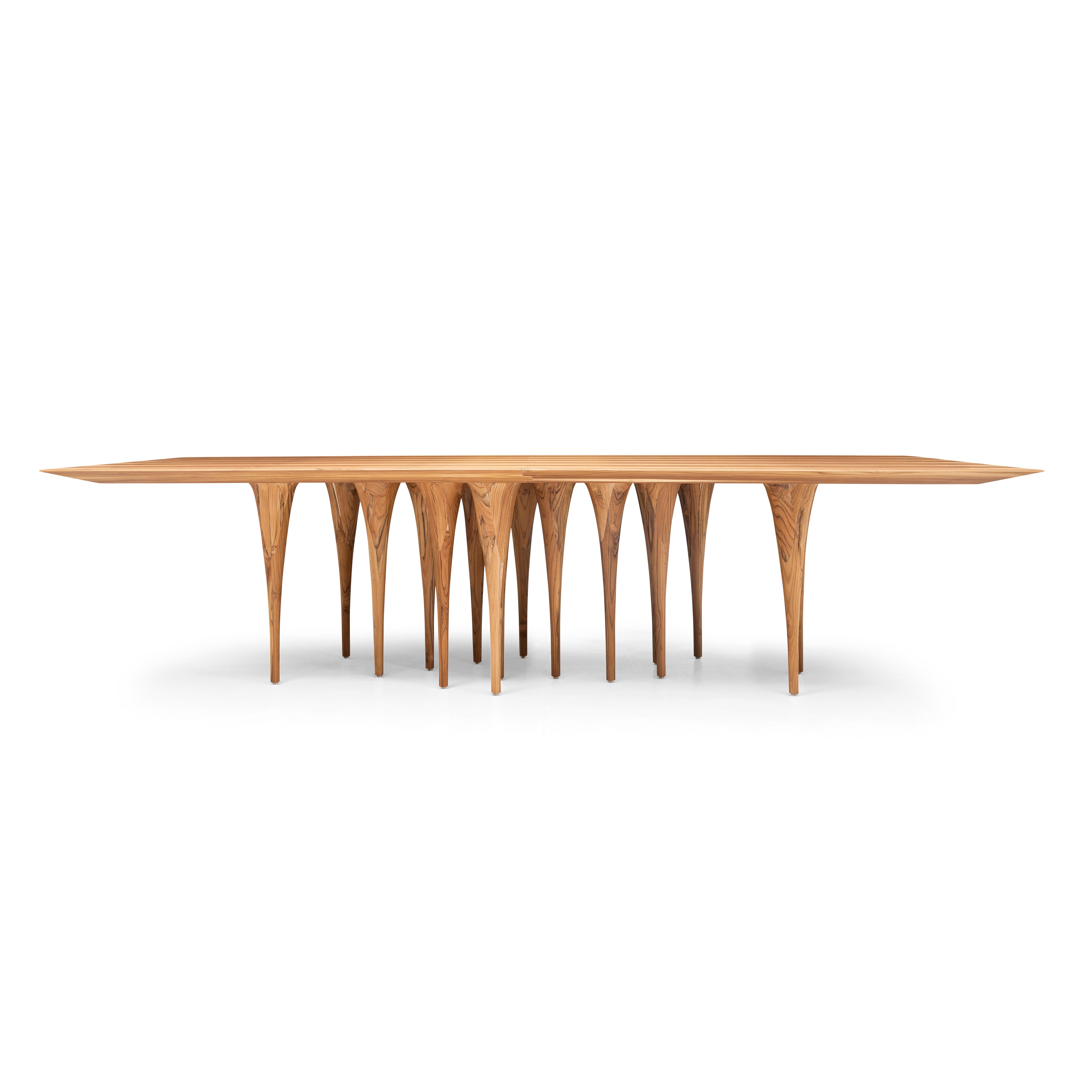 Pin Dining Table with a Teak Wood Veneered Table Top and 16 Legs  118'' In New Condition For Sale In Miami, FL