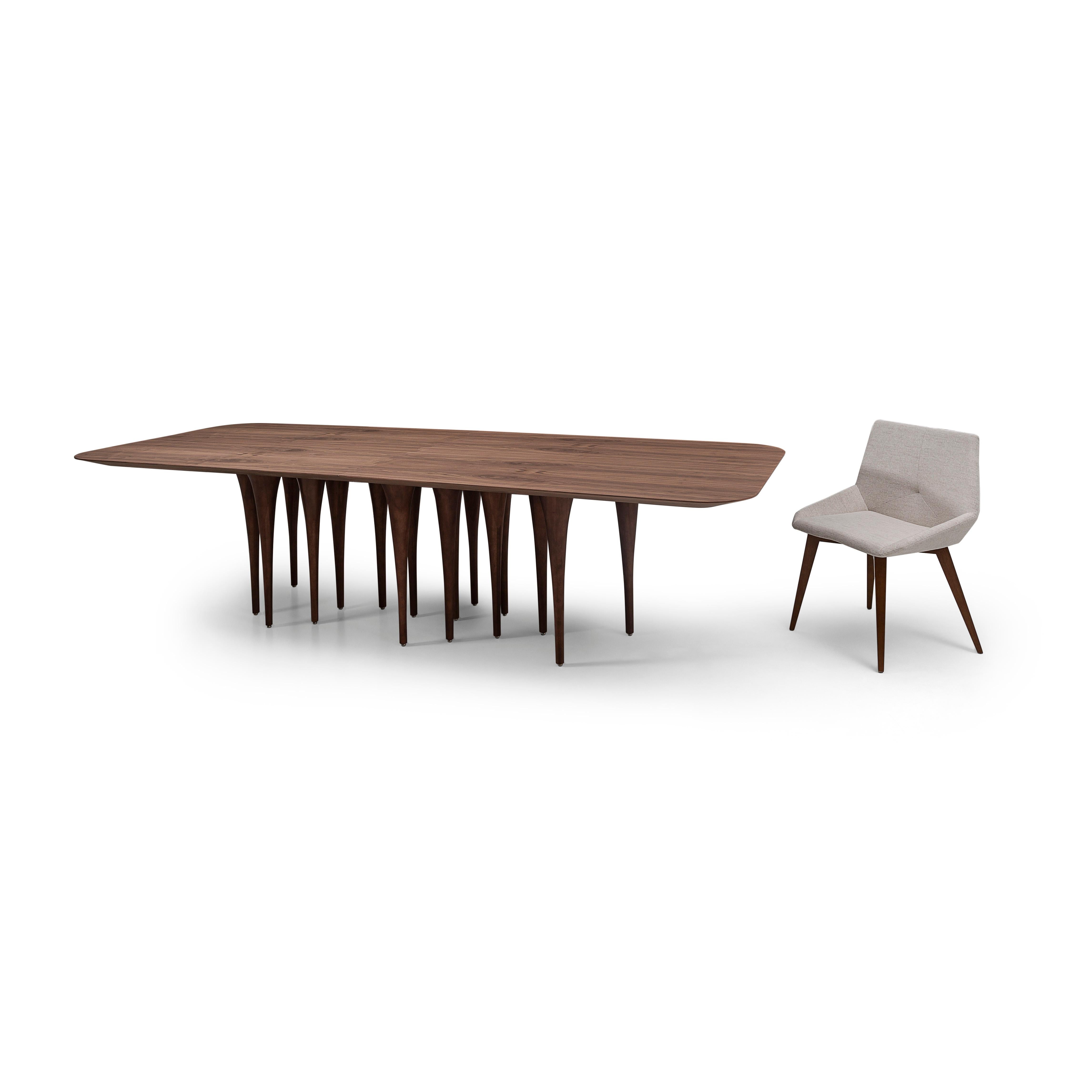 Brazilian Pin Dining Table with Veneered Walnut Wood Finish Table Top and 12 Legs, 98