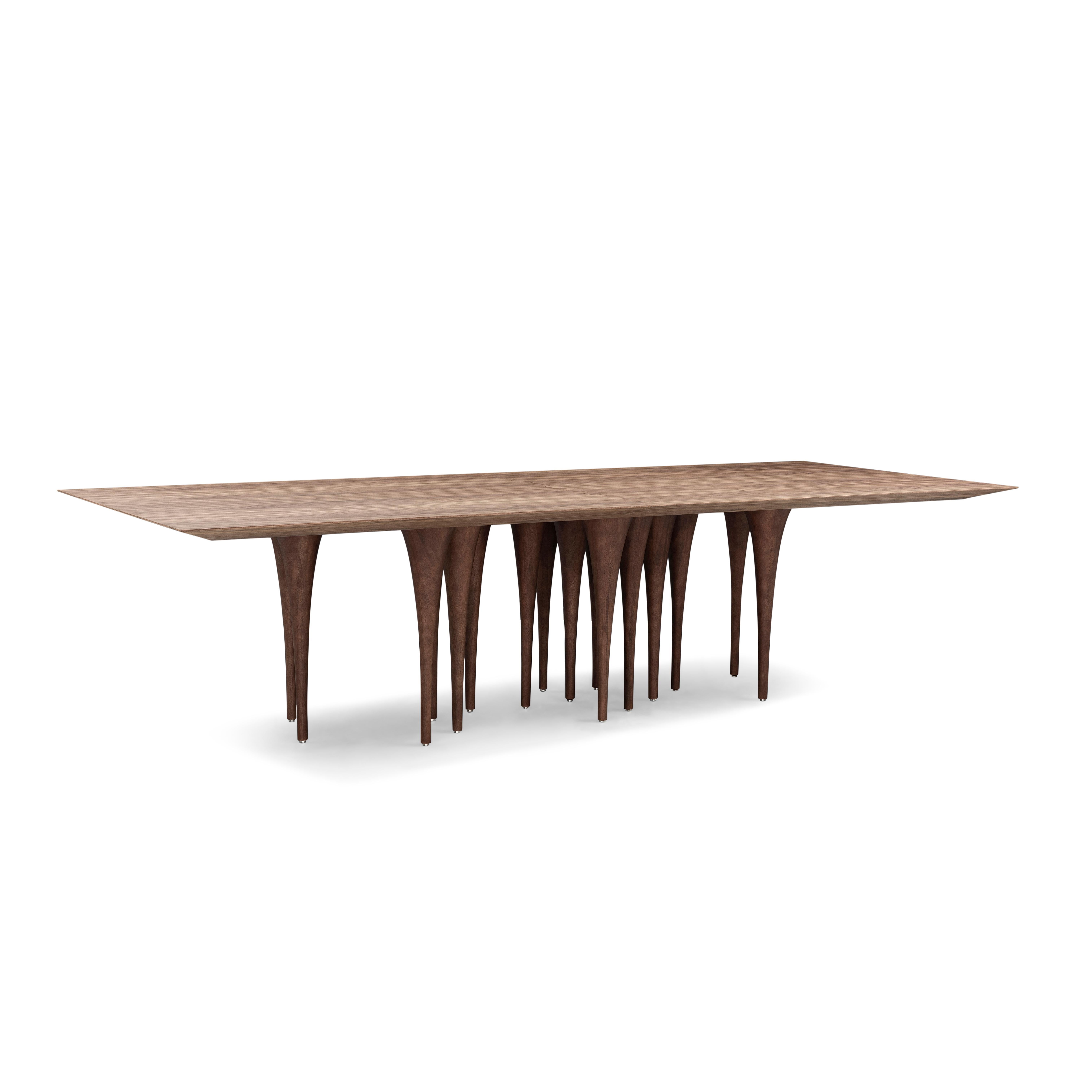 Pin Dining Table with a Walnut Wood Veneered Table Top and 16 Legs 118'' In New Condition For Sale In Miami, FL