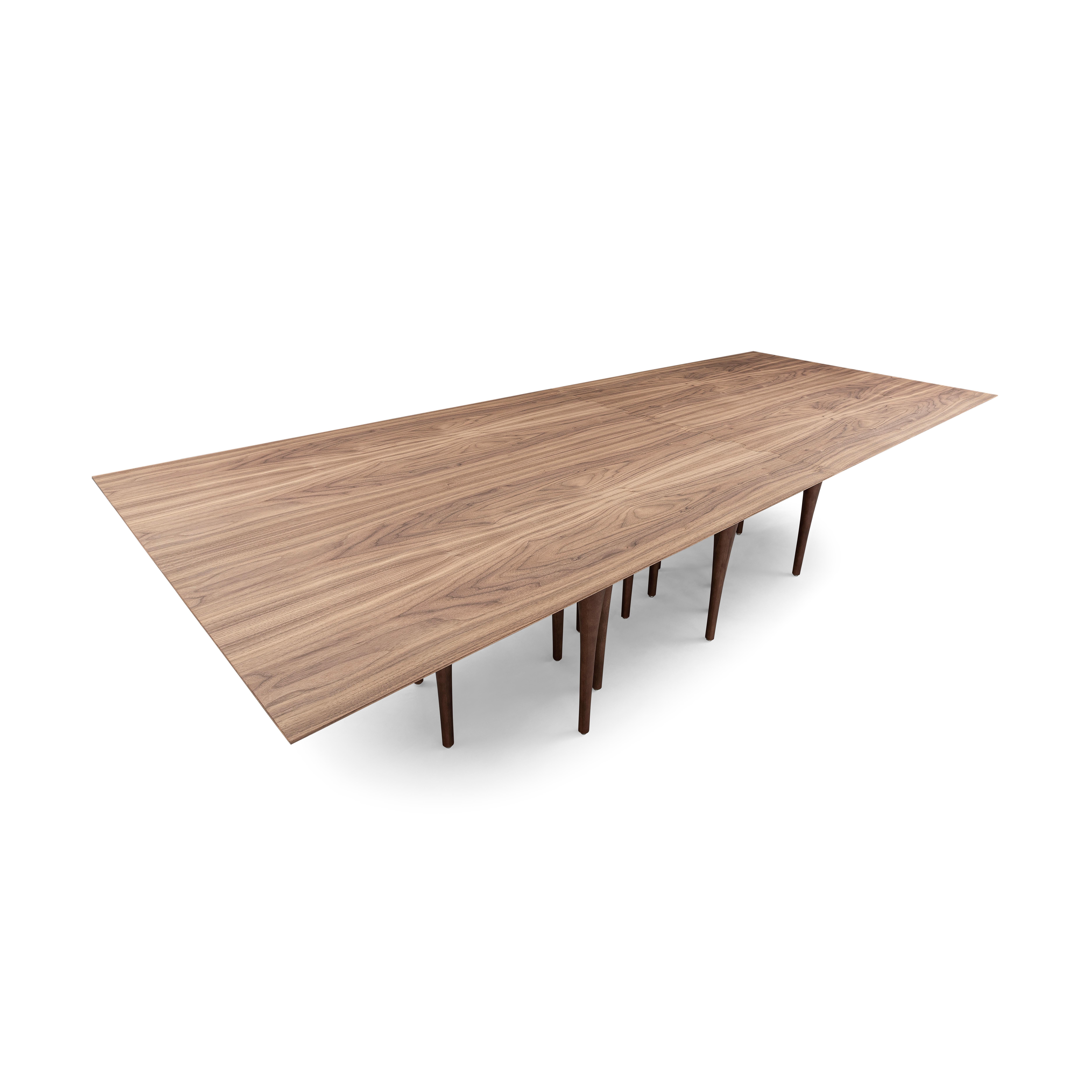Pin Dining Table with a Walnut Wood Veneered Table Top and 16 Legs 118'' For Sale 2