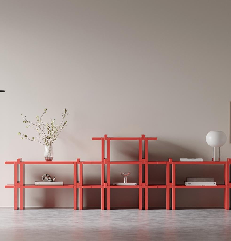 Mid-Century Modern Pin Modular Shelf System Red 90 cm by Hermhaus For Sale