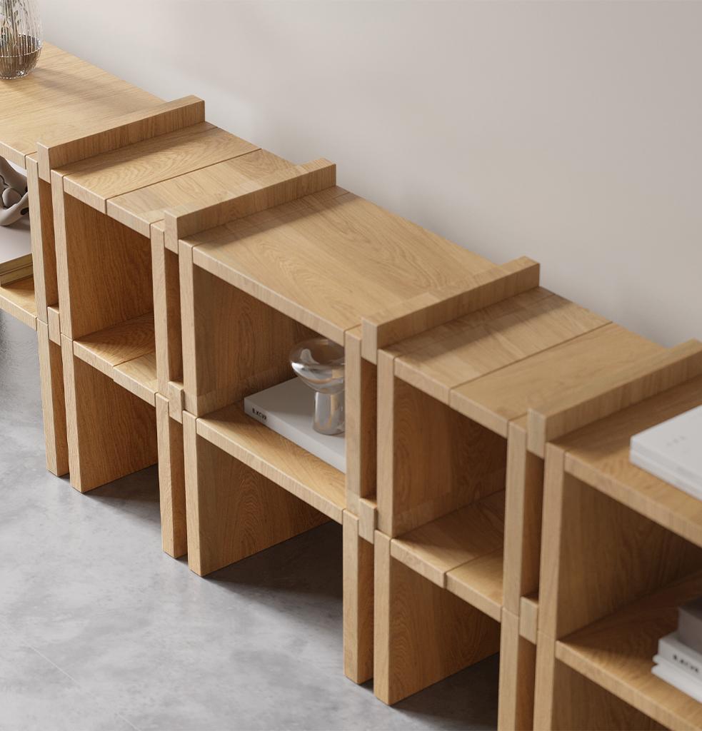 Mid-Century Modern Pin Modular Shelf System Wooden 120 cm by Hermhaus For Sale