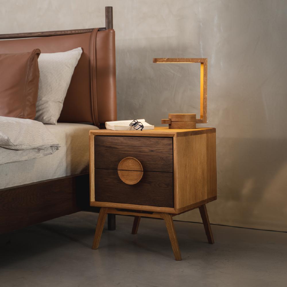 Scandinavian Modern Pin Nightstand, Solid Oak Wood For Sale
