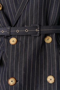 Chaqueta de doble botonadura de lana y lino a rayas con cinturón de JEAN-PAUL GAULTIER