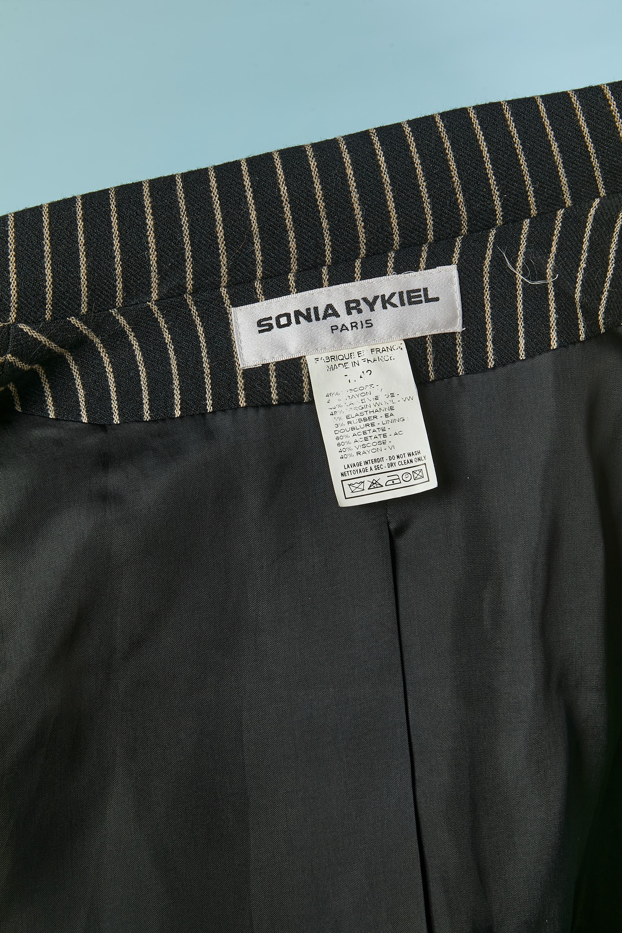 Pin-striped wool skirt suit with double breasted jacket Sonia Rykiel For Sale 5
