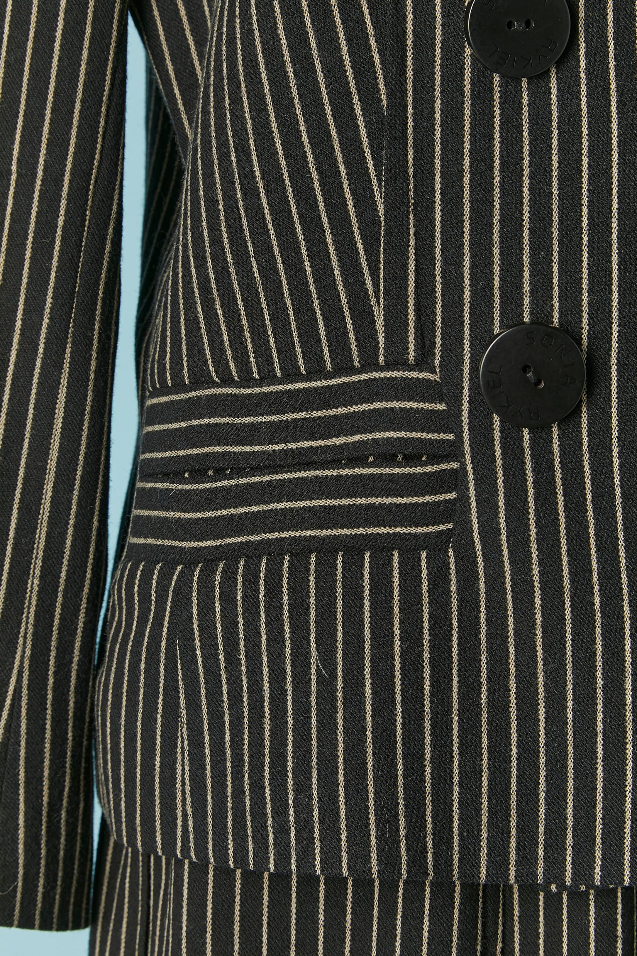 Pin-striped wool skirt suit with double breasted jacket Sonia Rykiel In Excellent Condition For Sale In Saint-Ouen-Sur-Seine, FR