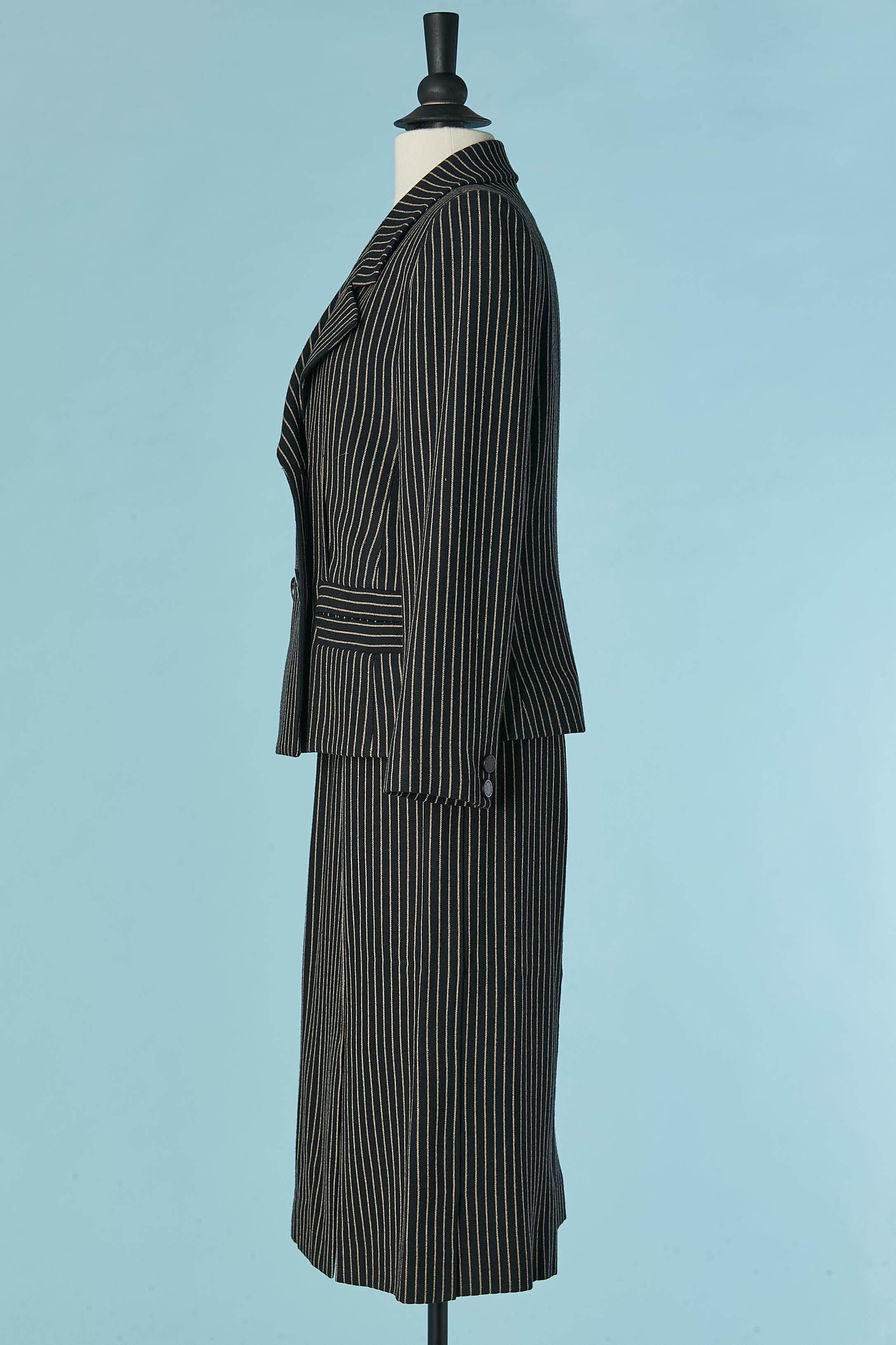 Women's Pin-striped wool skirt suit with double breasted jacket Sonia Rykiel For Sale
