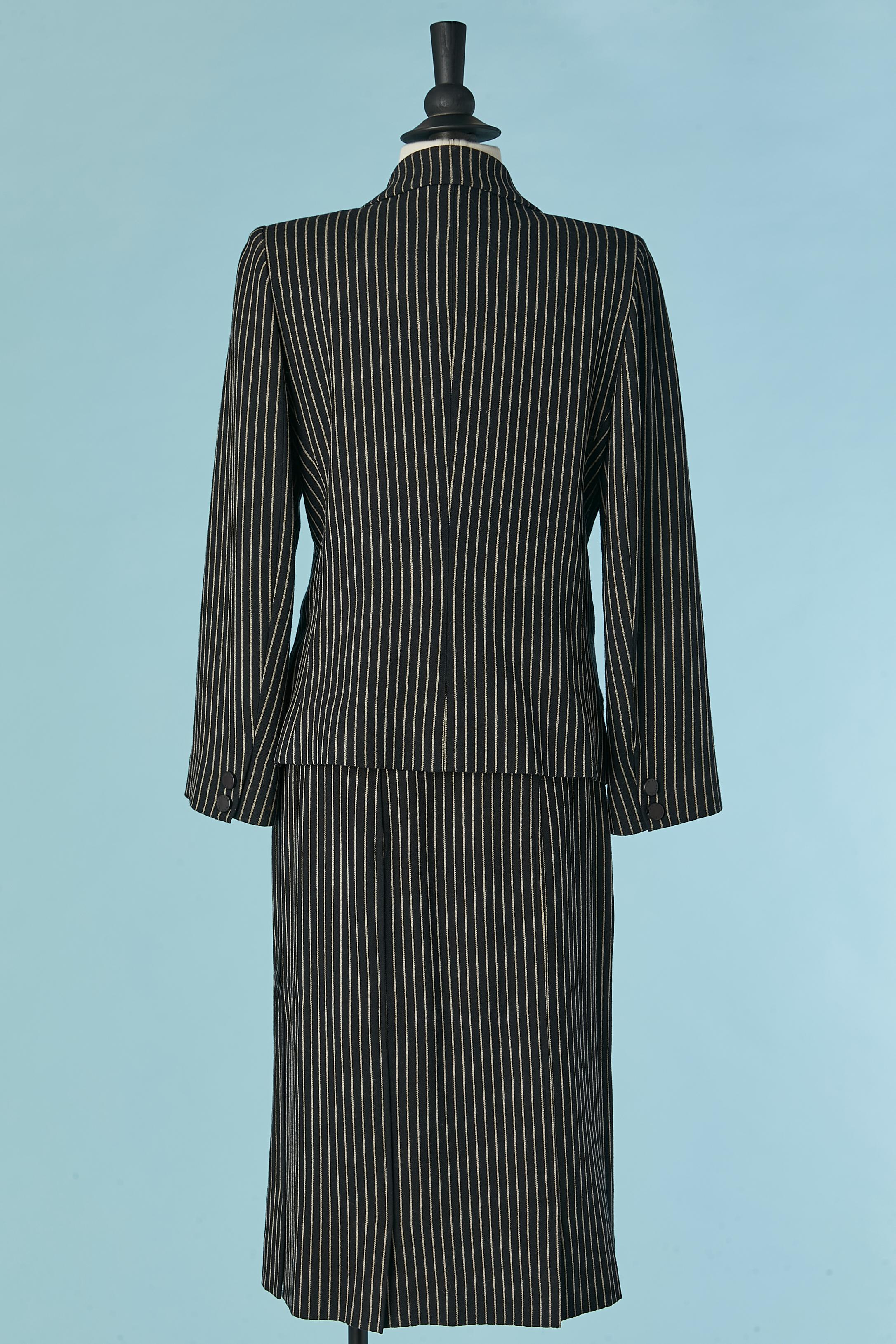 Pin-striped wool skirt suit with double breasted jacket Sonia Rykiel For Sale 2