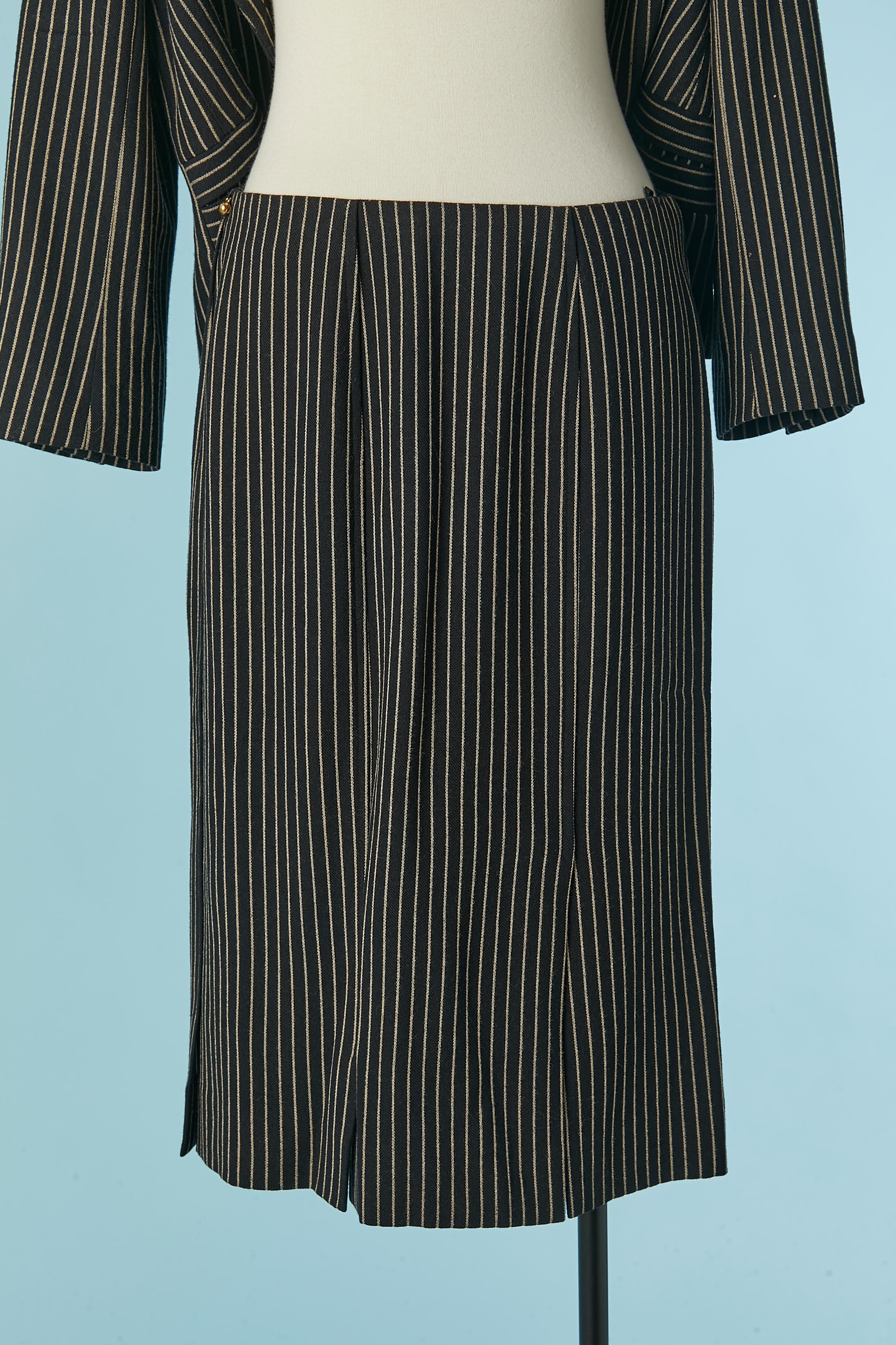 Pin-striped wool skirt suit with double breasted jacket Sonia Rykiel For Sale 3