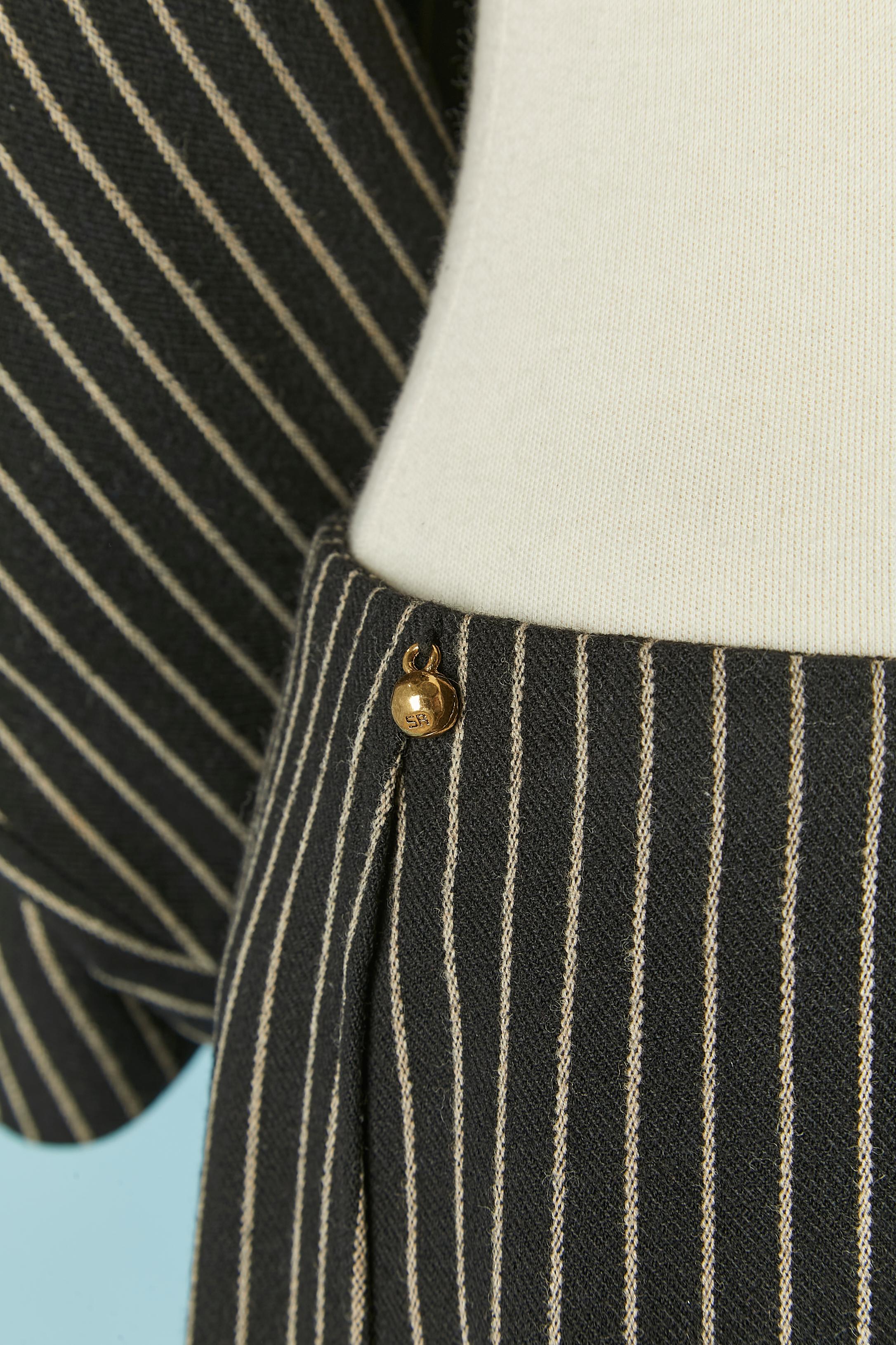 Pin-striped wool skirt suit with double breasted jacket Sonia Rykiel For Sale 4