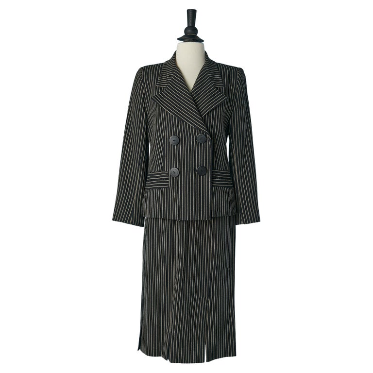 Pin-striped wool skirt suit with double breasted jacket Sonia