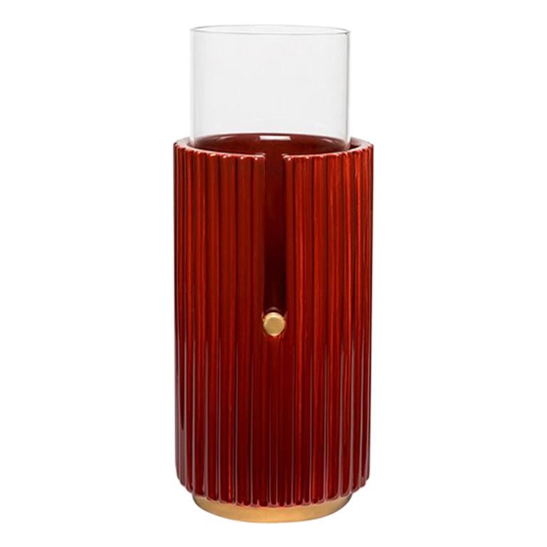 Contemporary Minimalist Small Brass and Glass Solitary Vase For Sale at 1stDibs