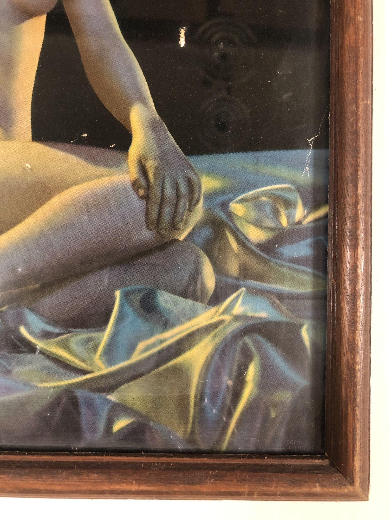 Américain Lithographie d'une femme nue Pin Up signée C Moss, vers 1942 en vente