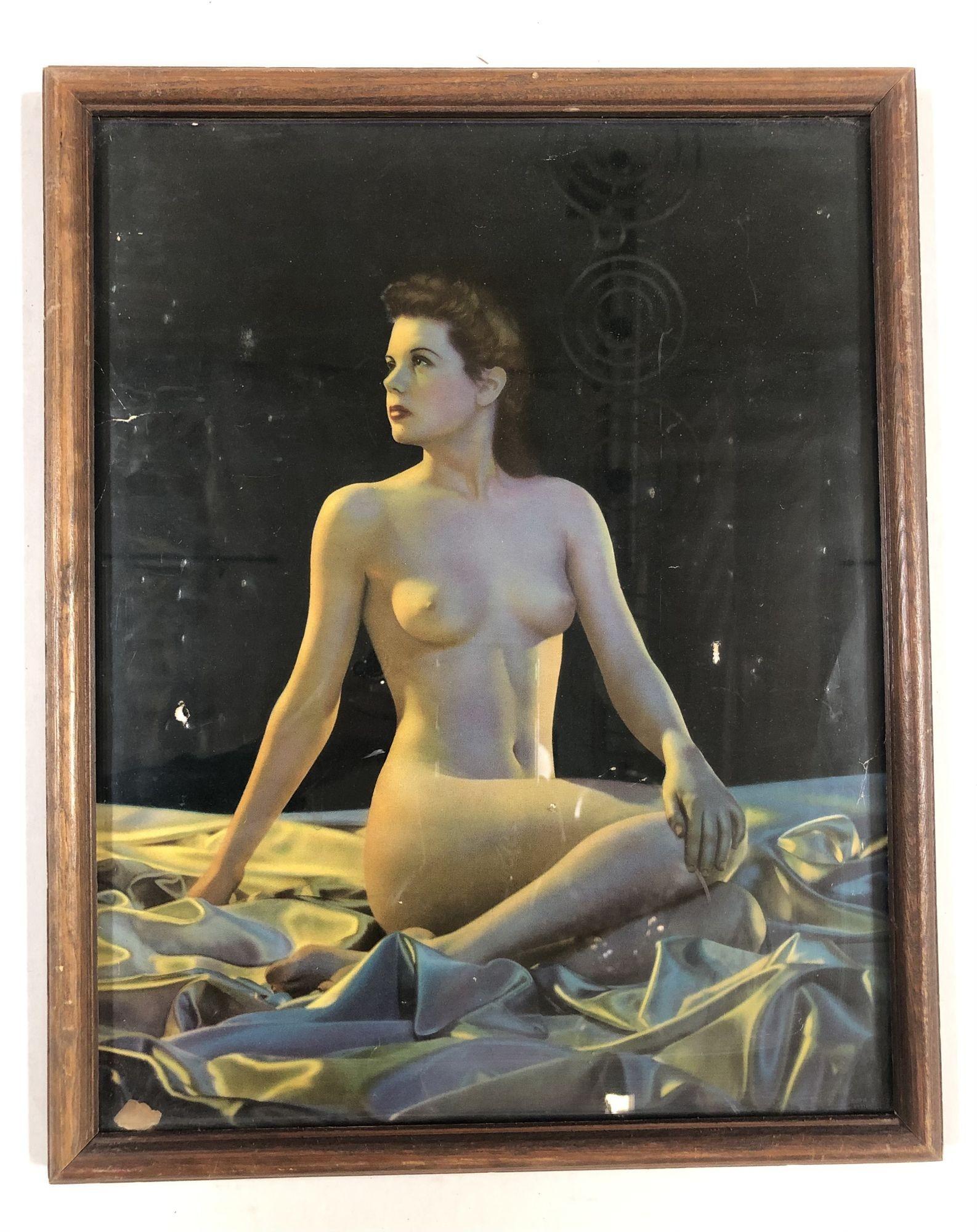 Pin Up Nude Woman Lithograph by Signed C Moss, C 1942 In Excellent Condition For Sale In Van Nuys, CA