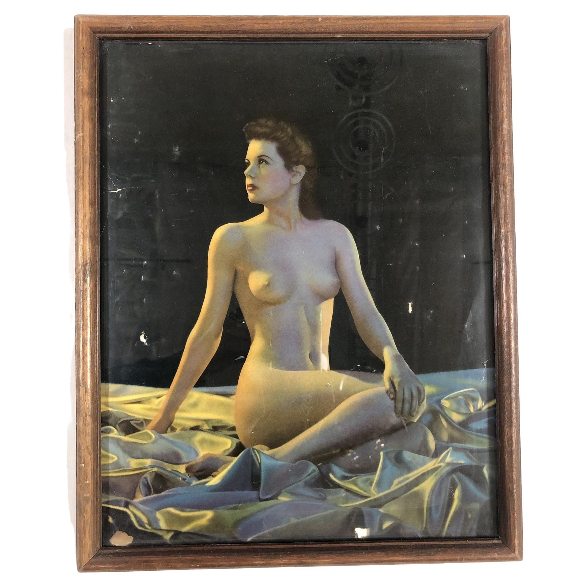 Pin Up Nude Woman Lithograph by Signed C Moss, C 1942 For Sale