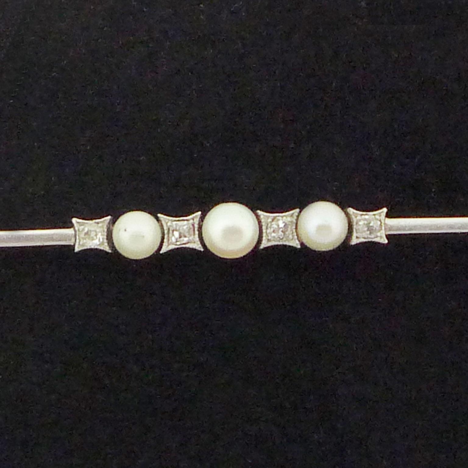 Old European Cut Pin with Diamonds and Pearls For Sale